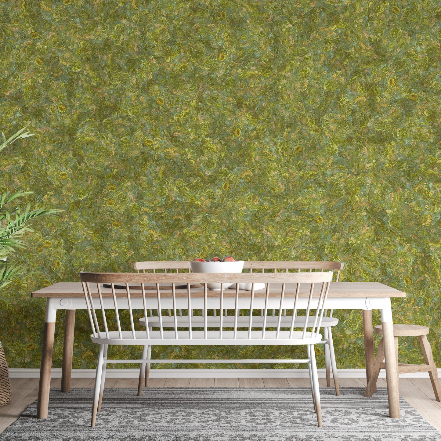 Embroidery Moss Green Color Wallpaper Murals - Giffywalls