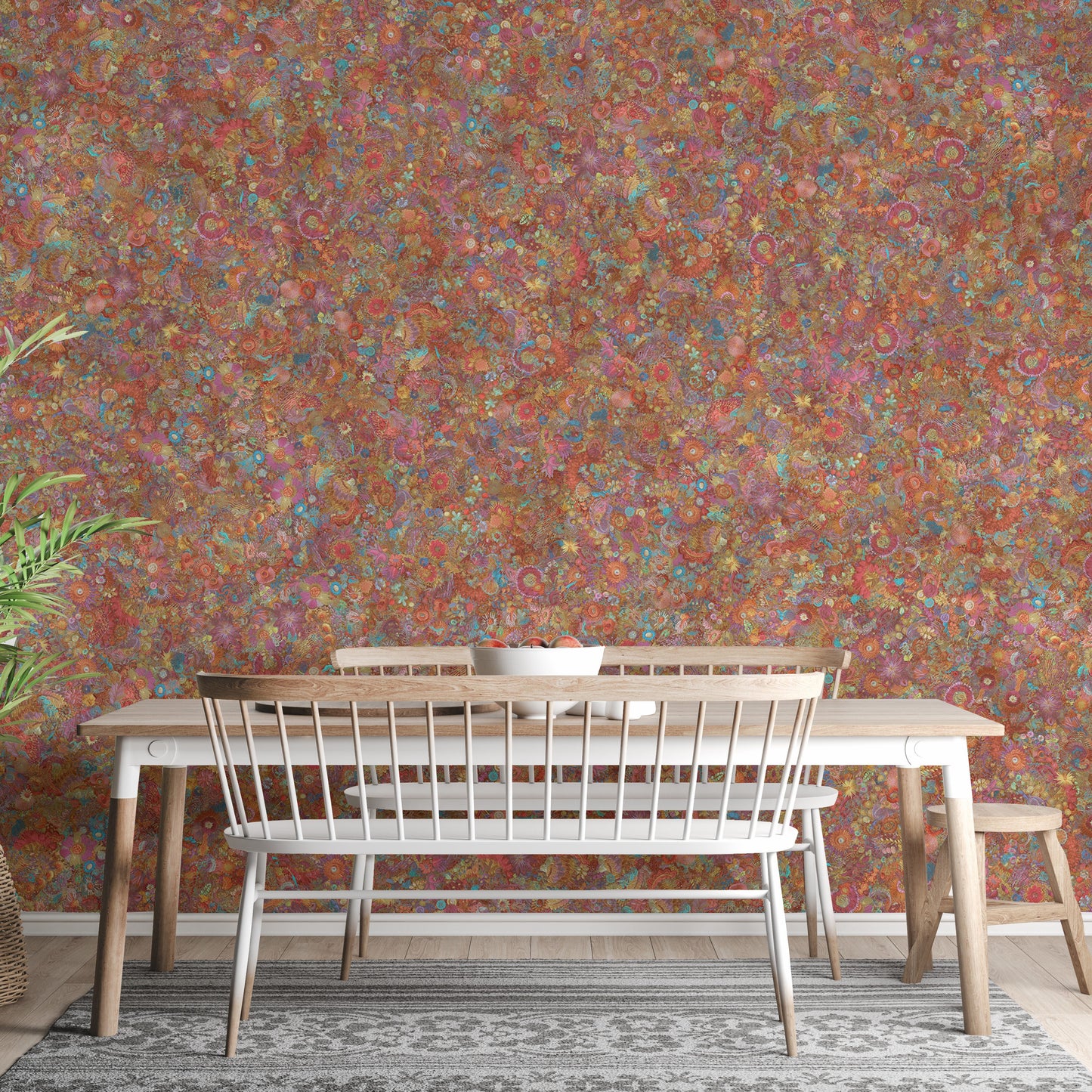 Red Color Embroidery Floral Wallpaper Murals - Giffywalls