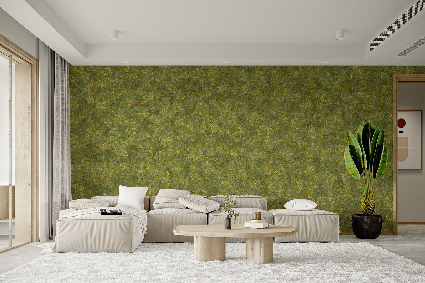 Moss green embroidery wallpaper murals
