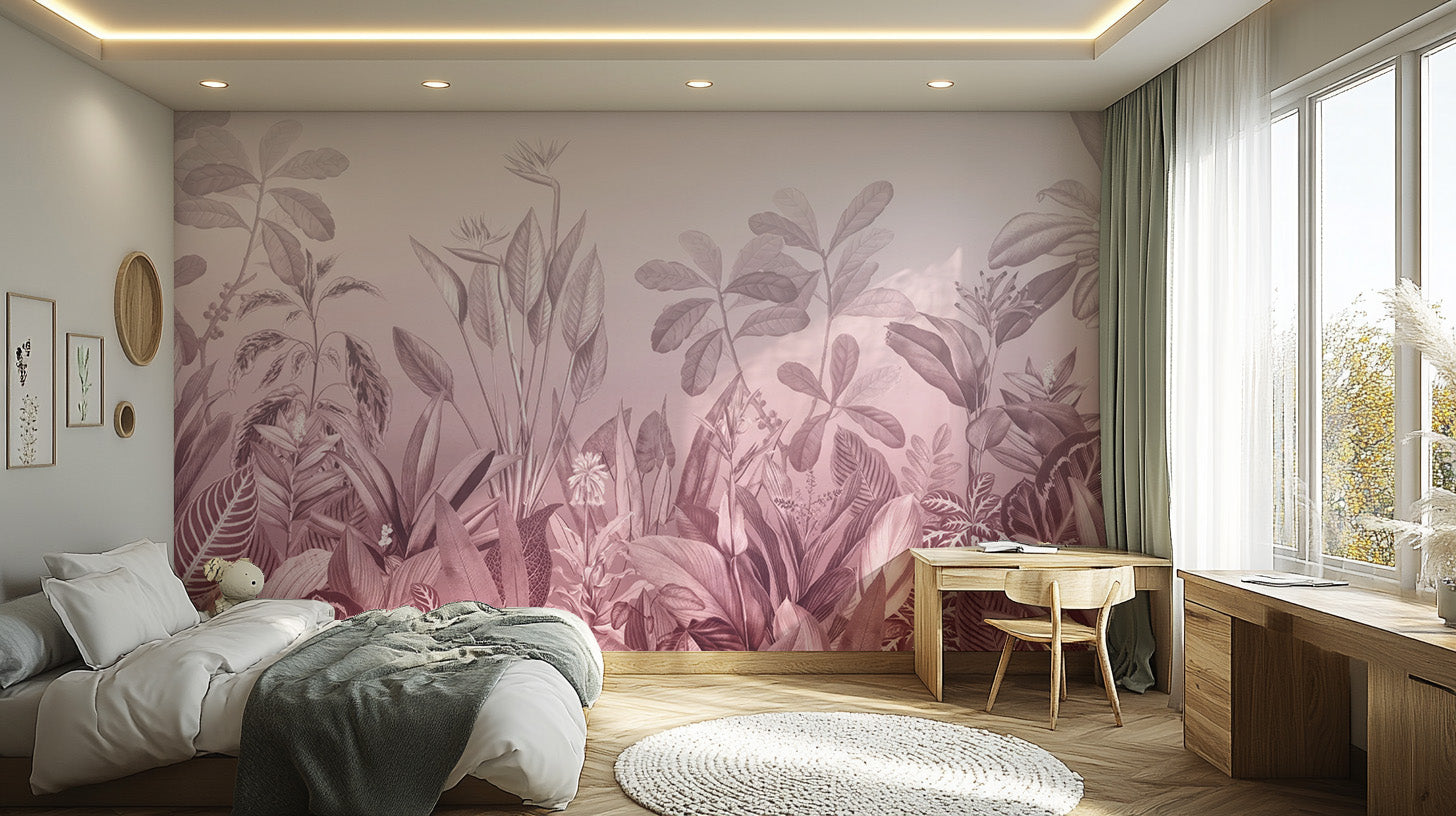 Pink Tropical Jungle Wall Mural - Giffywalls