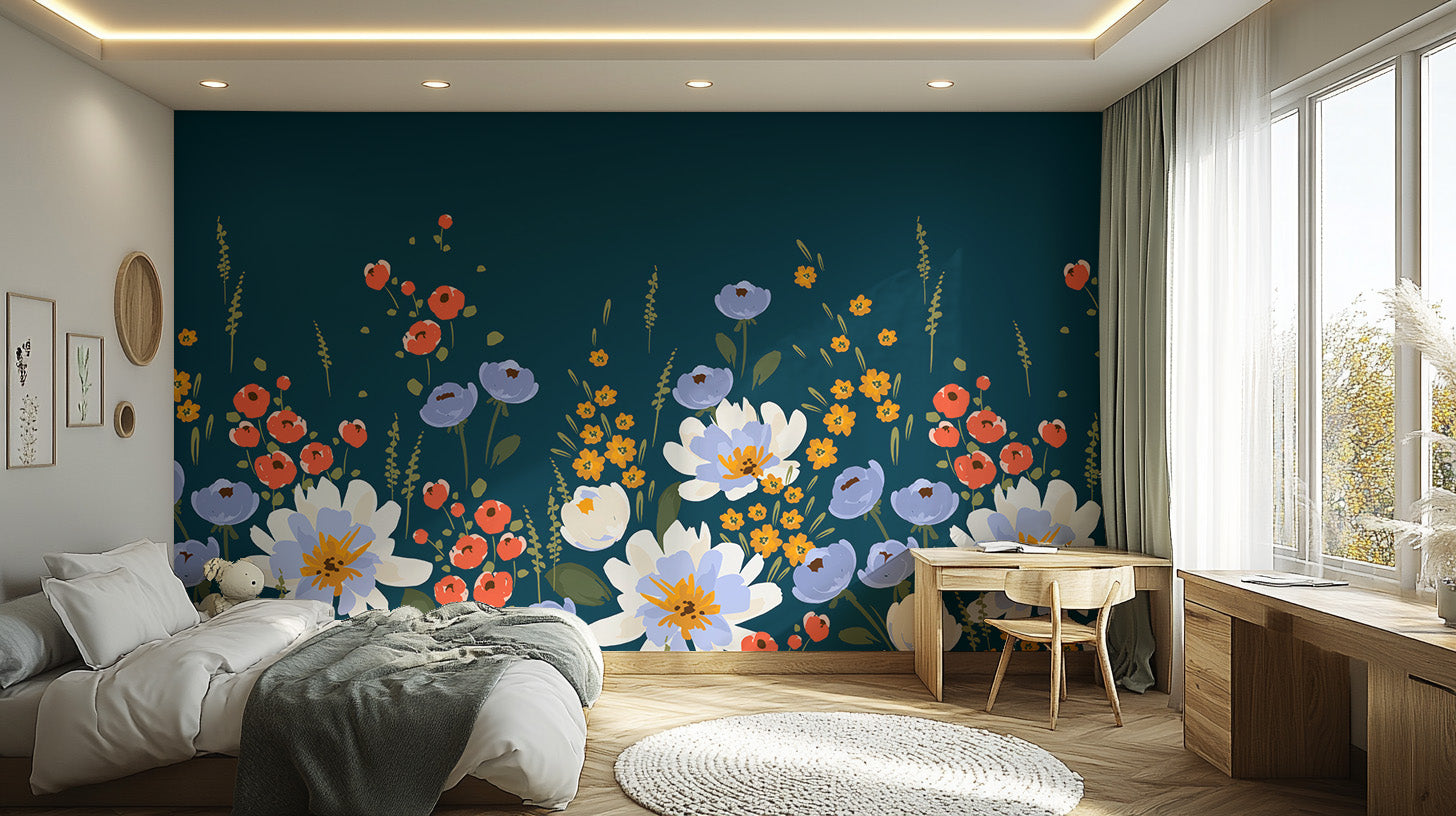 Midnight Garden Floral Mural - Giffywalls