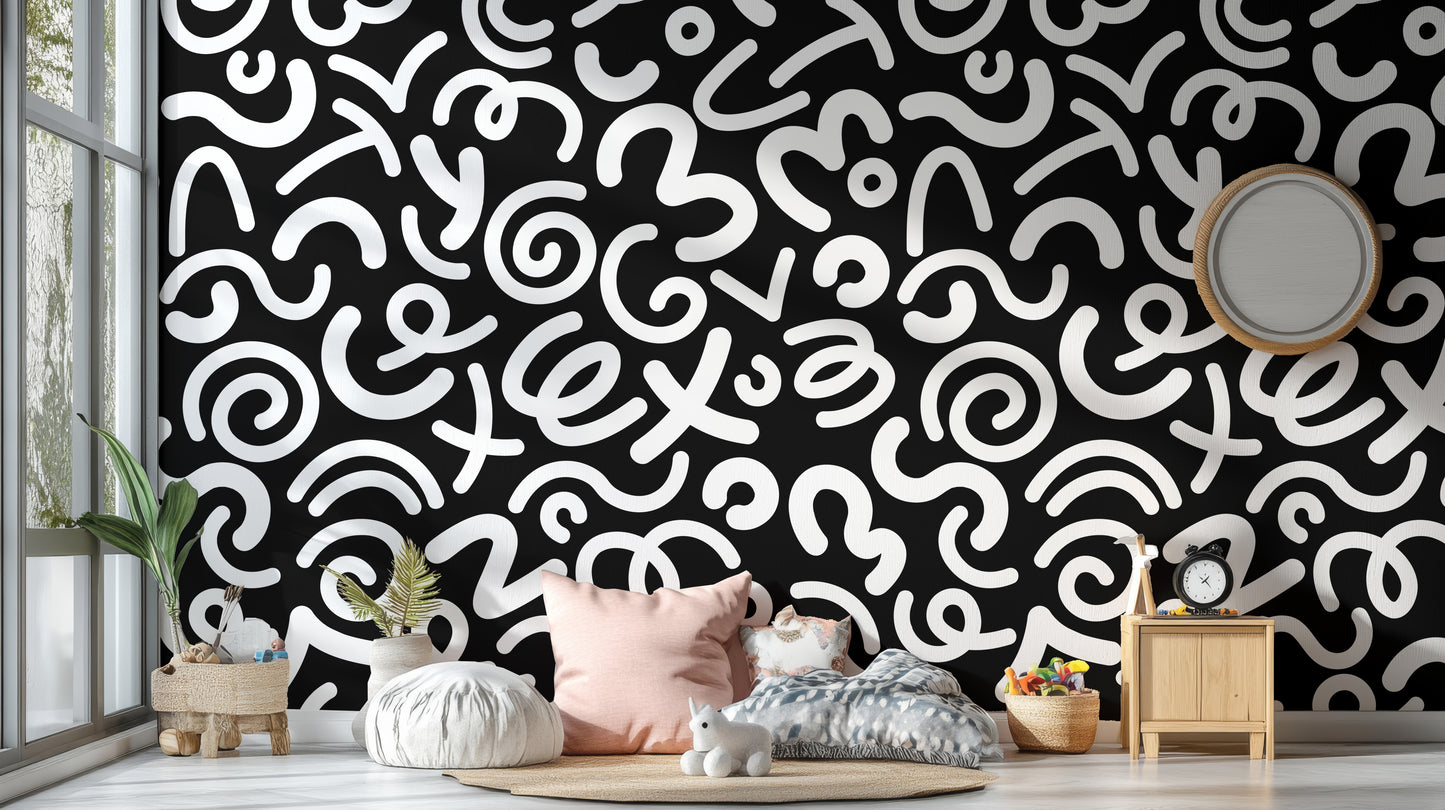 Black and White Abstract Doodle Wallpaper