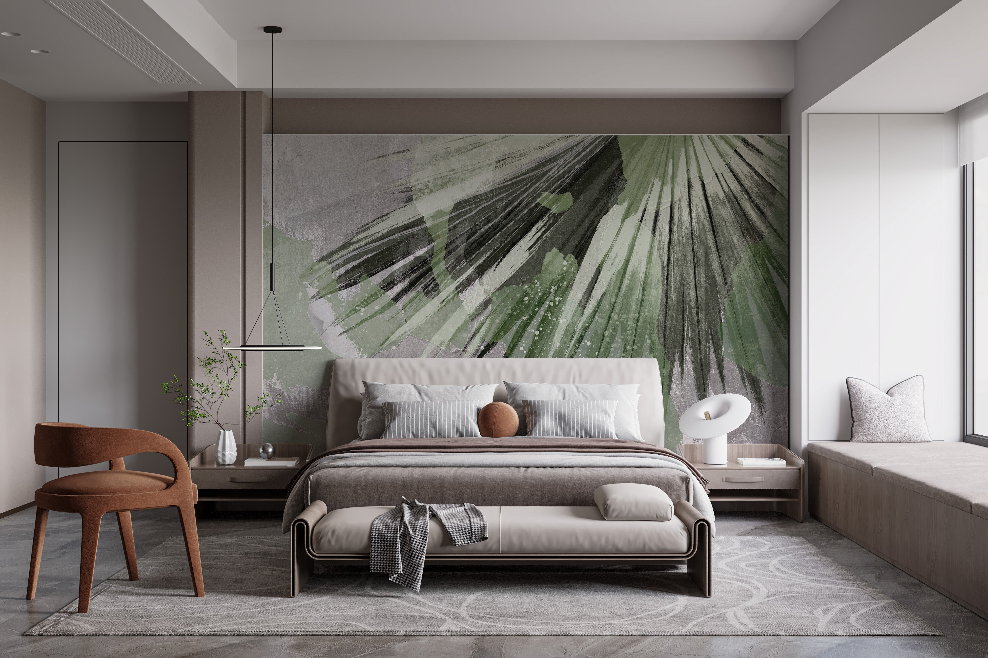 Detailed tropical foliage on wallpaper mural