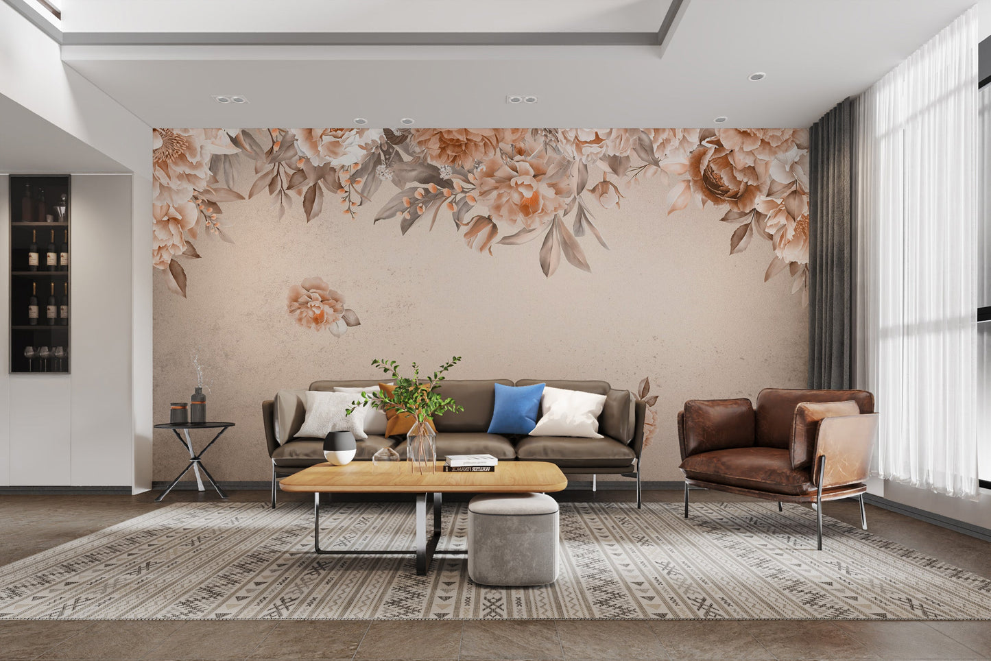 Peach Blossom Elegance Mural with soft florals