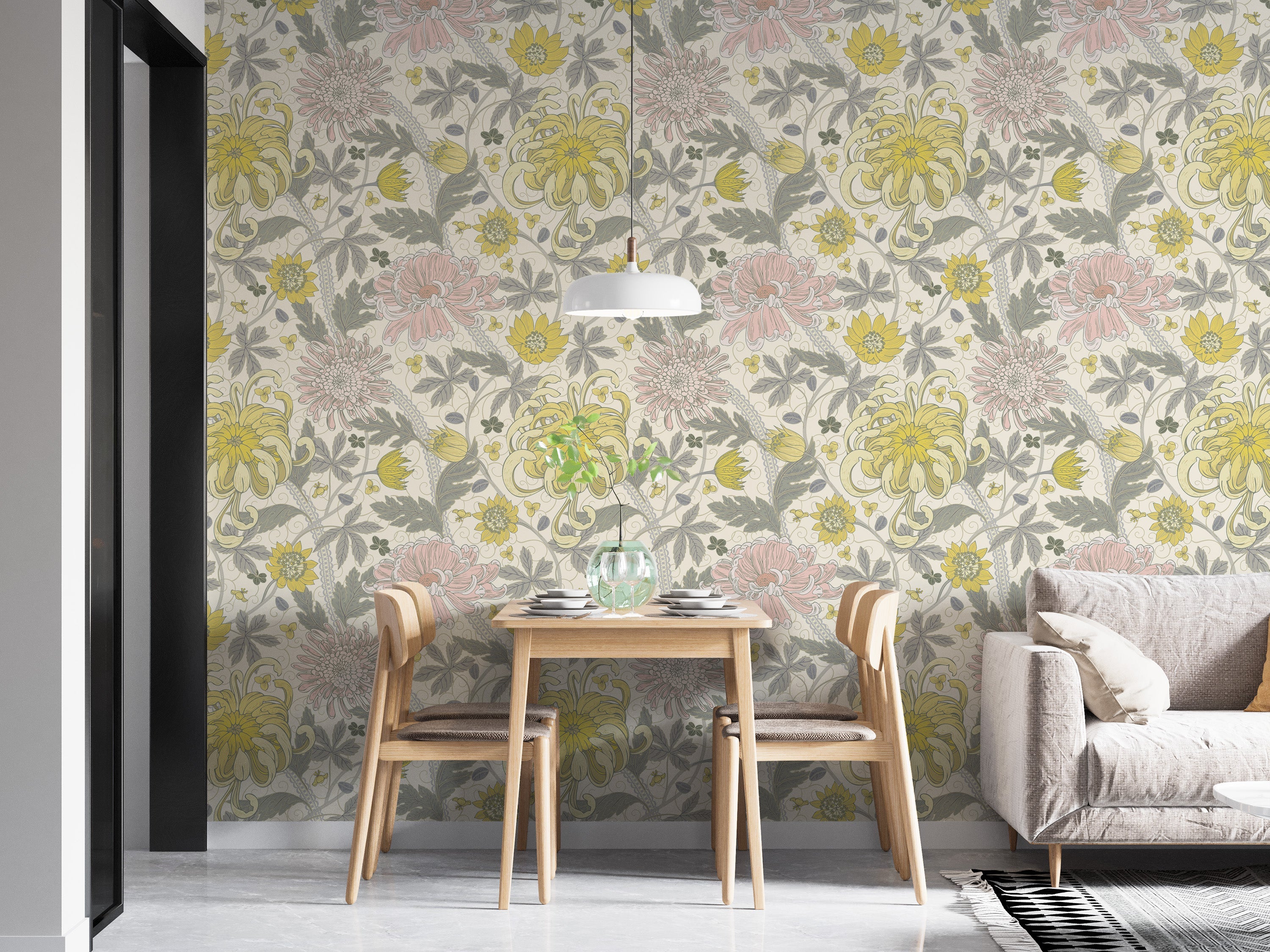 Vibrant floral pattern in chrysanthemum wallpaper