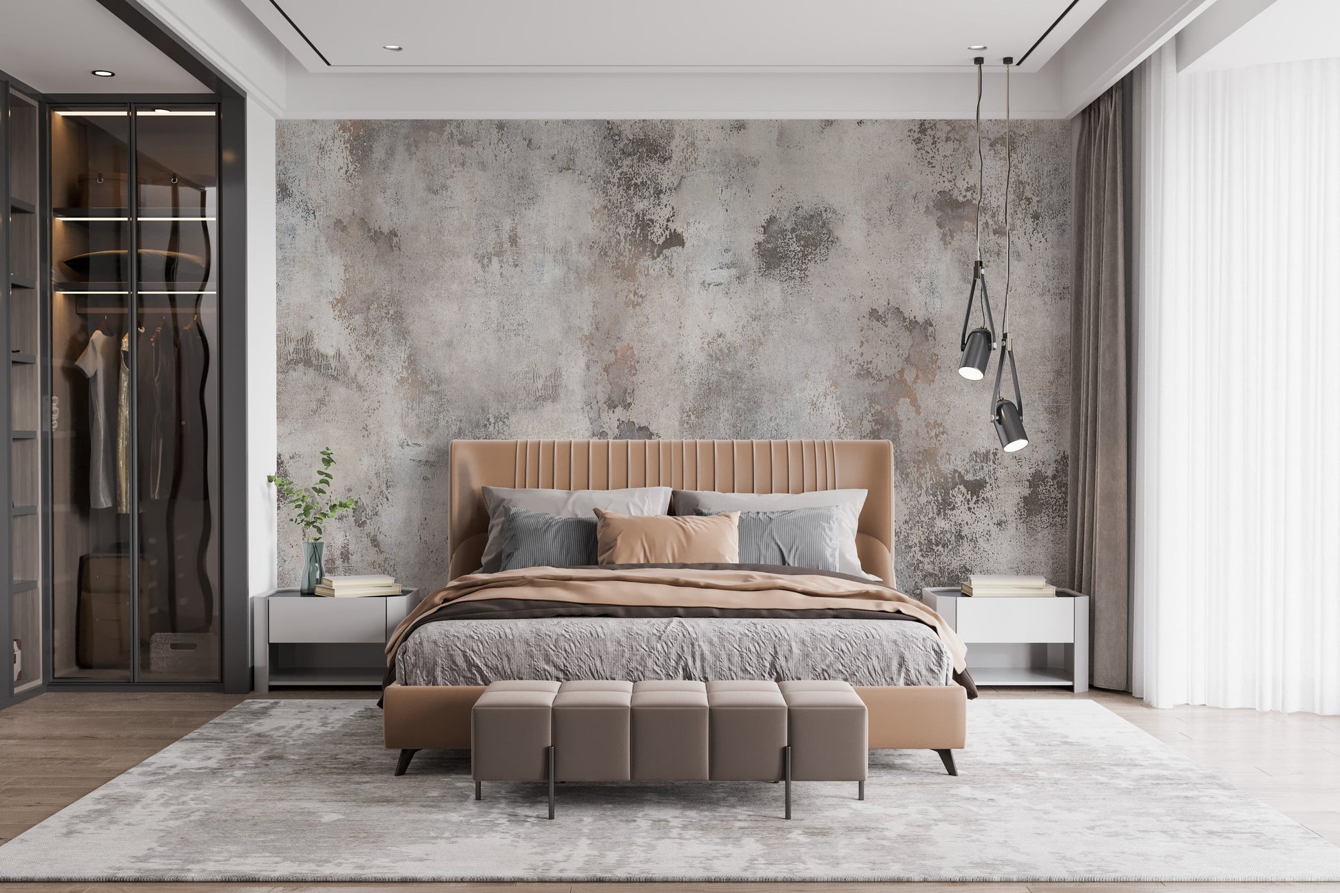 Minimalist grey wall mural design
