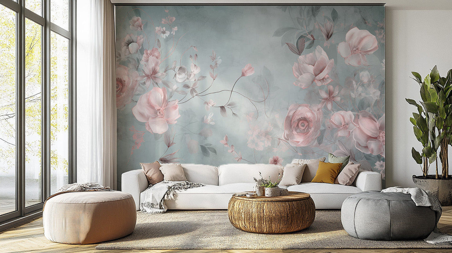 Delicate Blooming Pink Flower Mural - Giffywalls