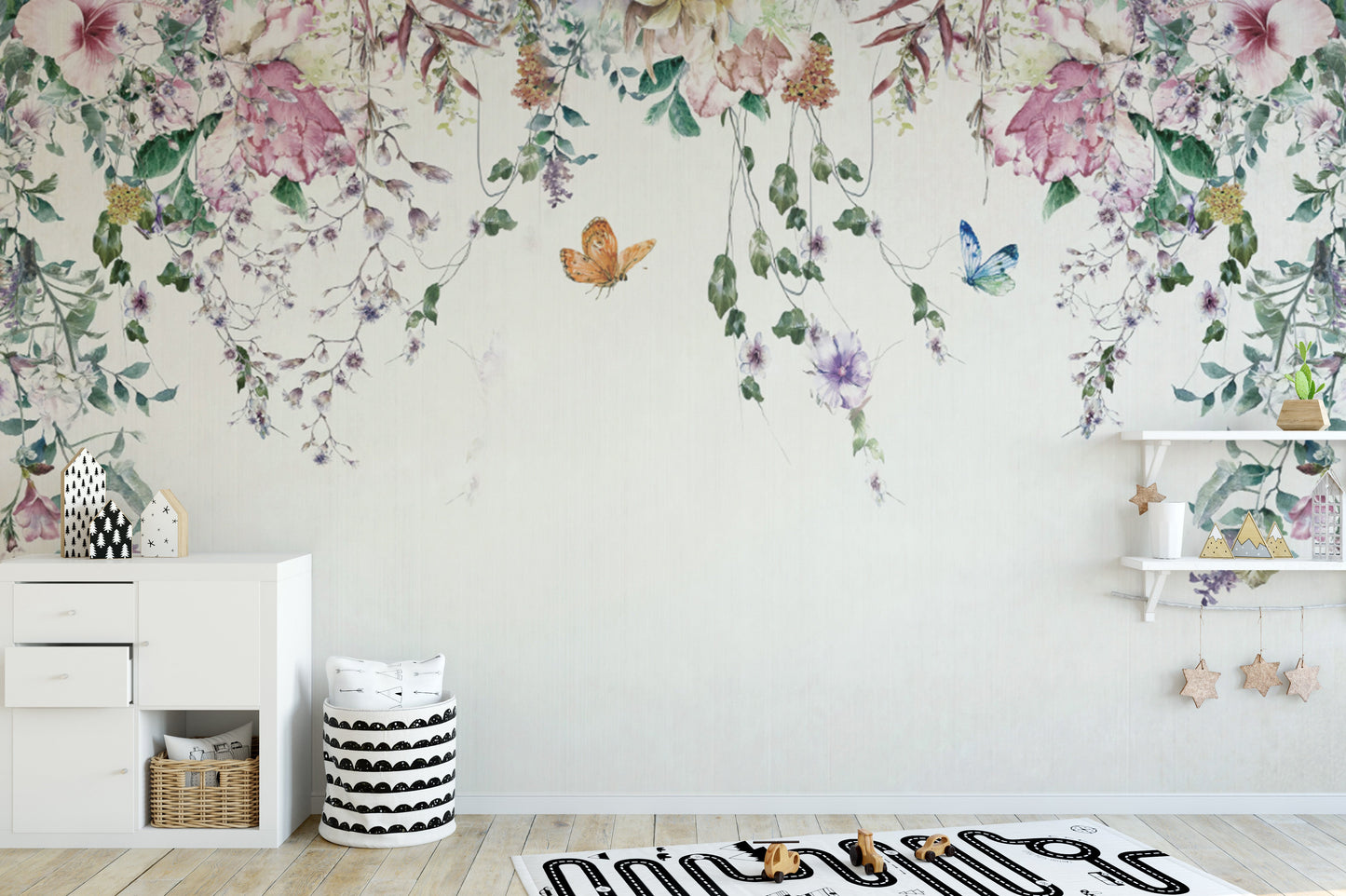 Bright Botanical Accent Wall Design
