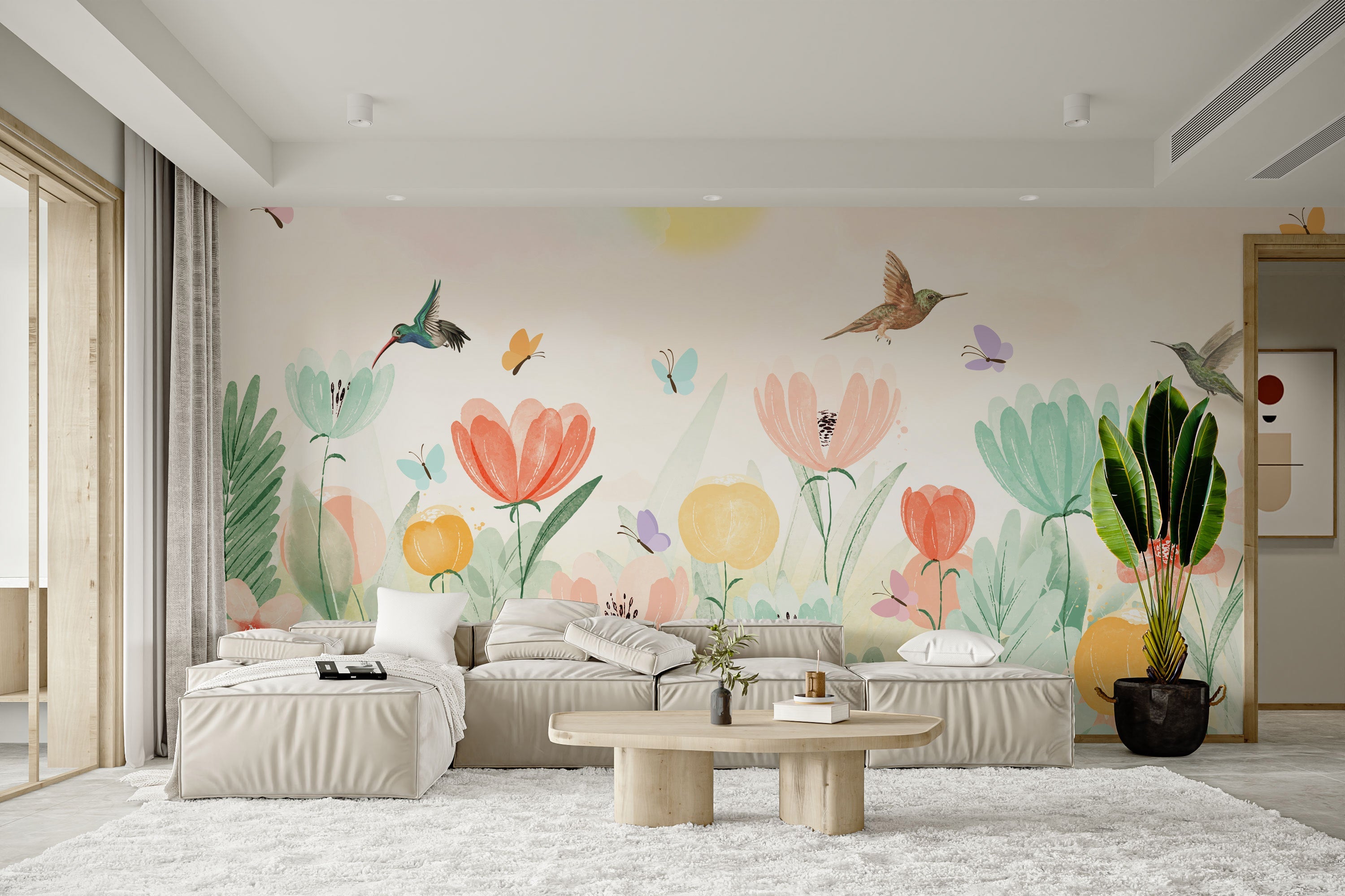 Soft Pastel Spring Garden Mural for bright decor