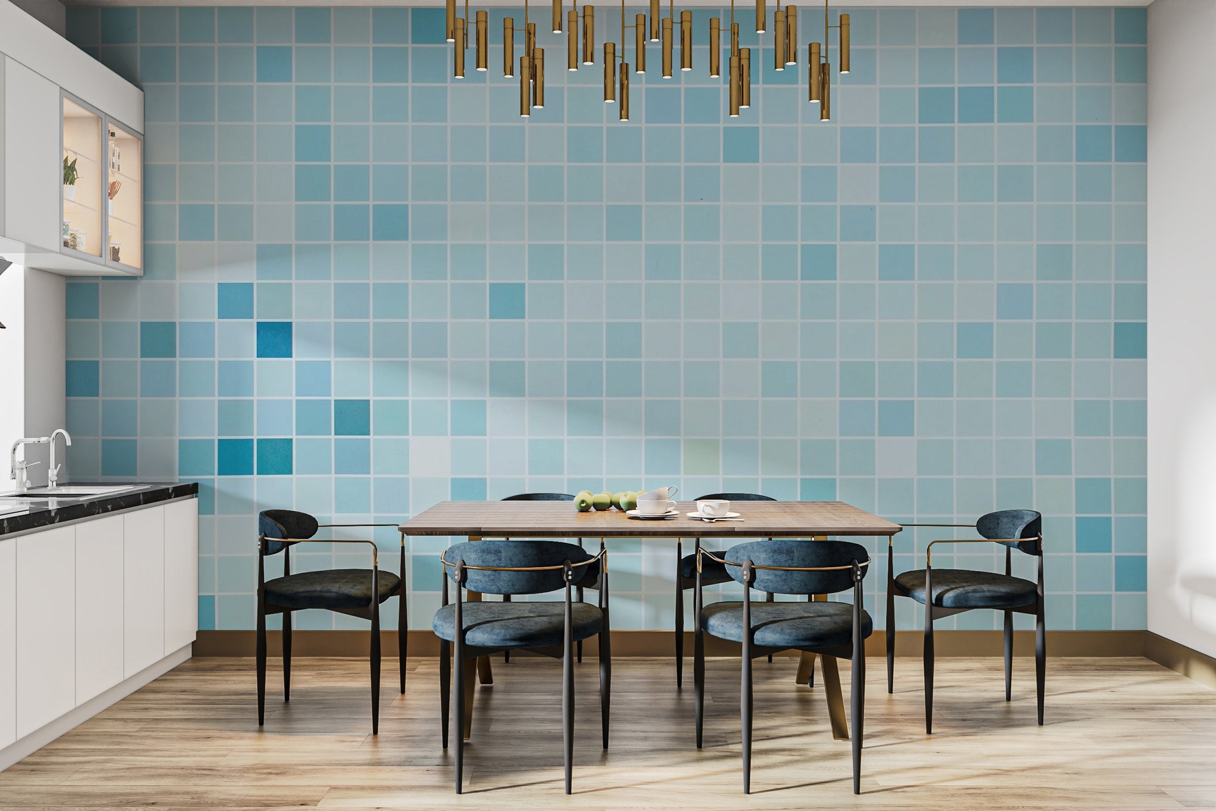 Blue Tiled Wallpaper Mural - Giffywalls