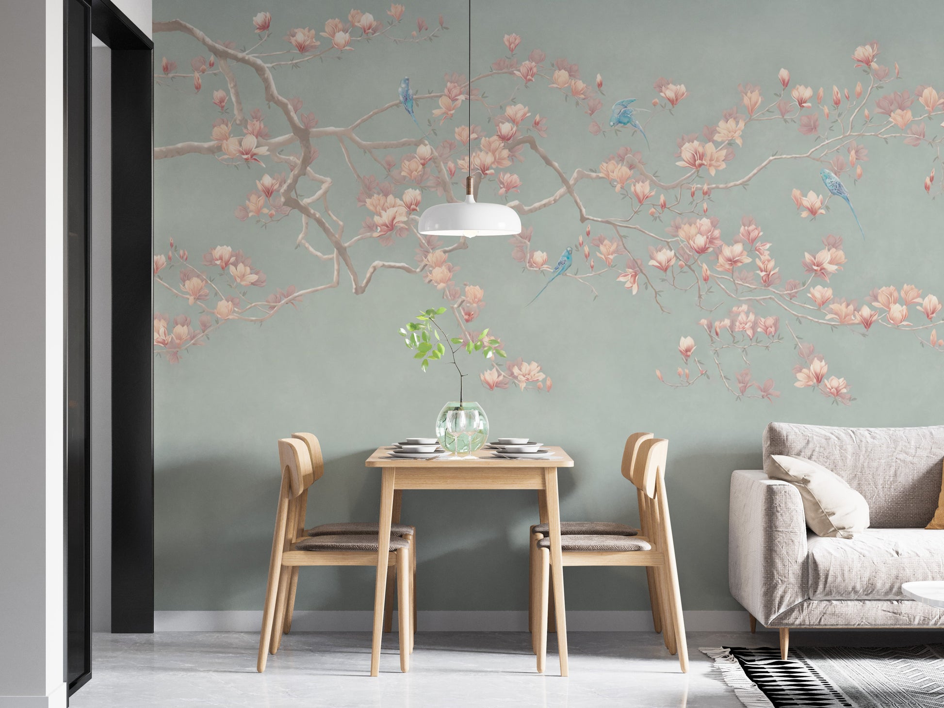 Artistic Emerald Botanical Wall Mural
