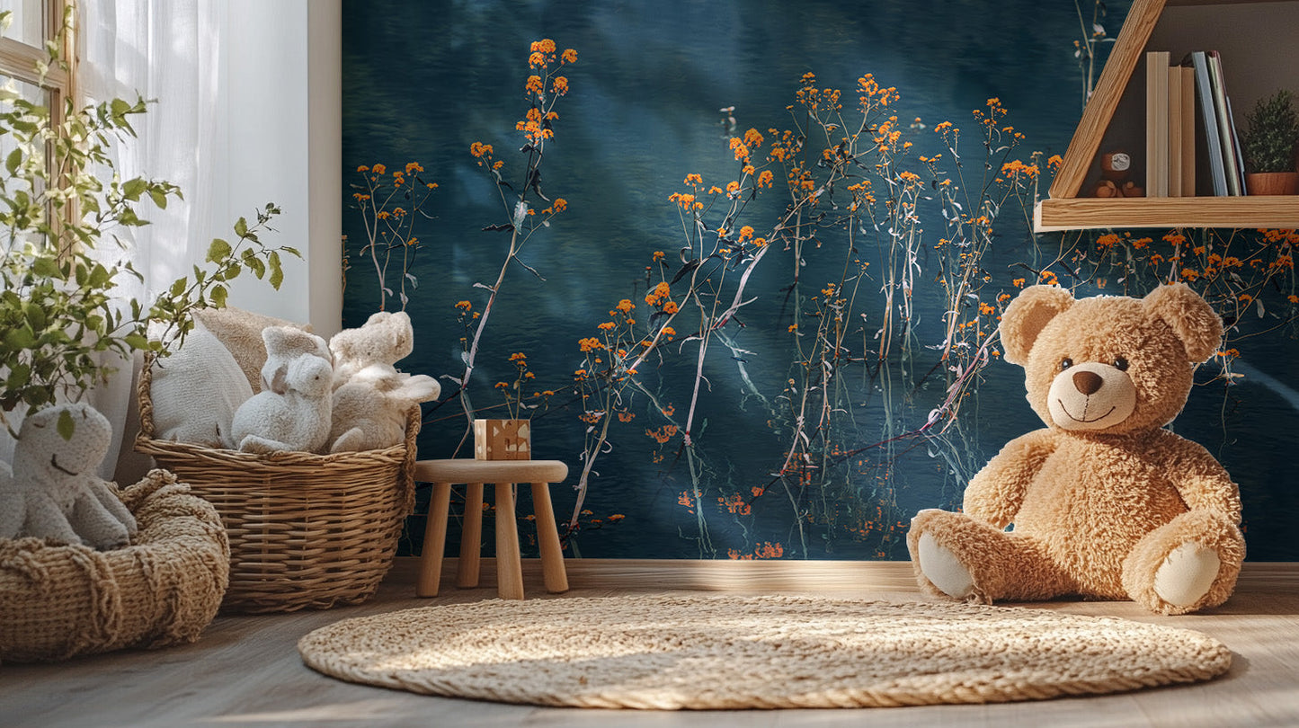 Blue Mirage Blossom Wall Mural - Giffywalls