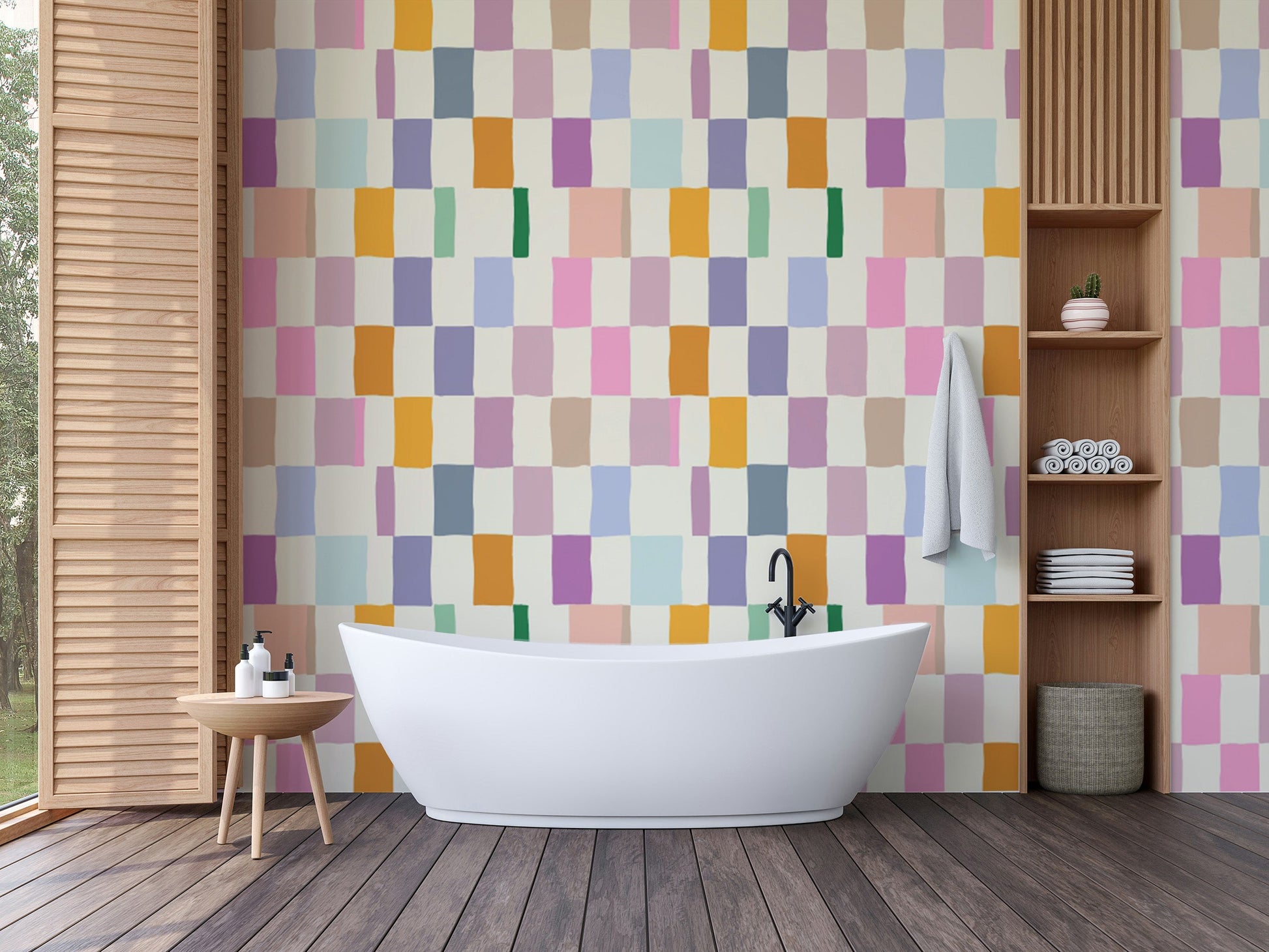 Easy-to-apply colorful mosaic wallpaper decor