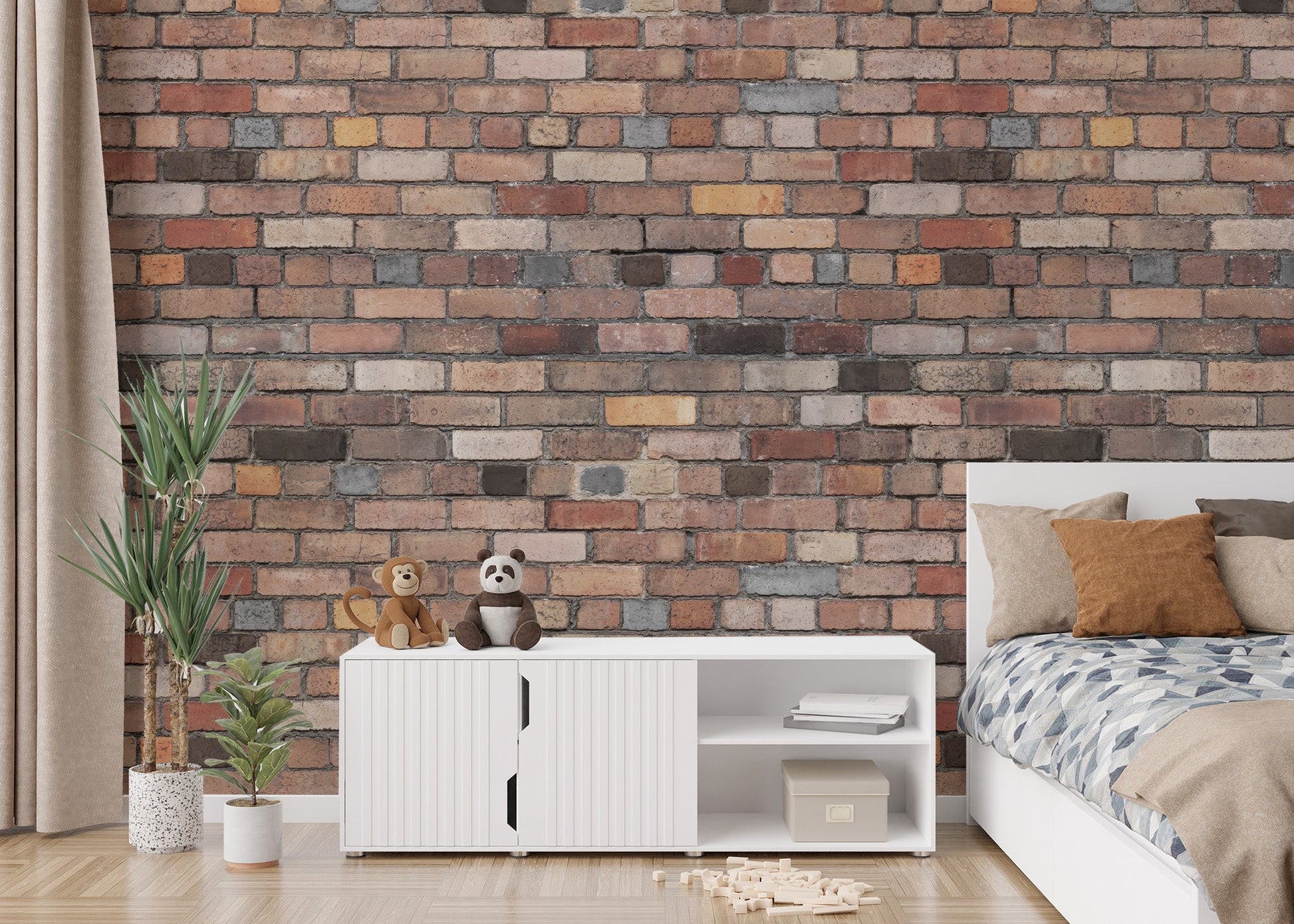 Realistic rustic brick wall mural design