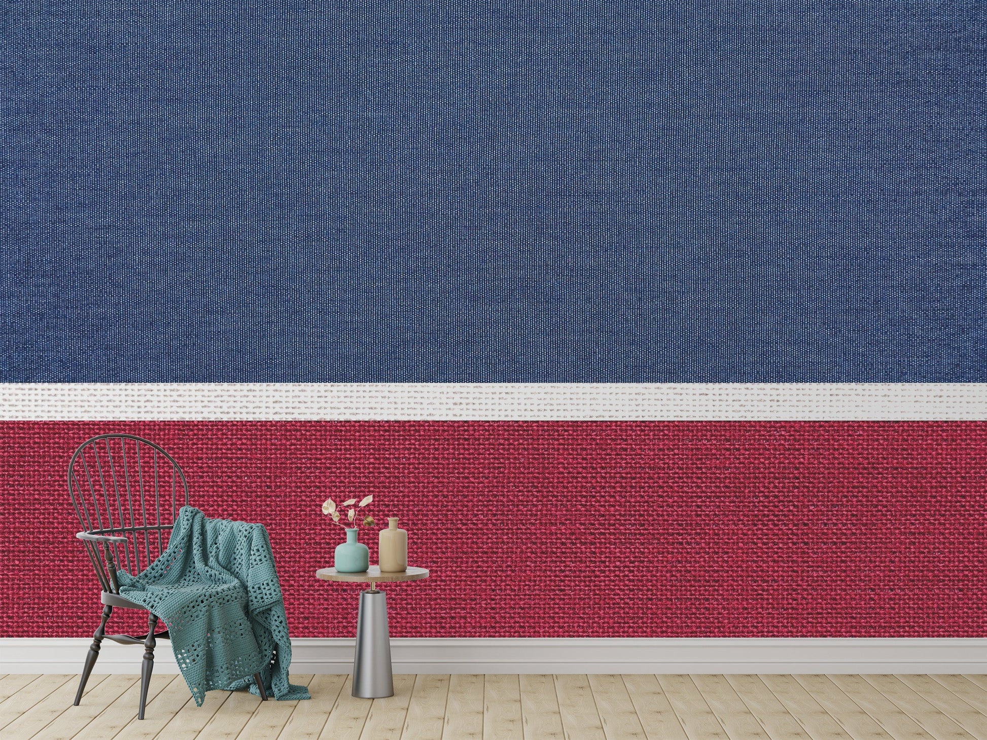 Blue & Red Fabric Texture Wallpaper Mural - Giffywalls