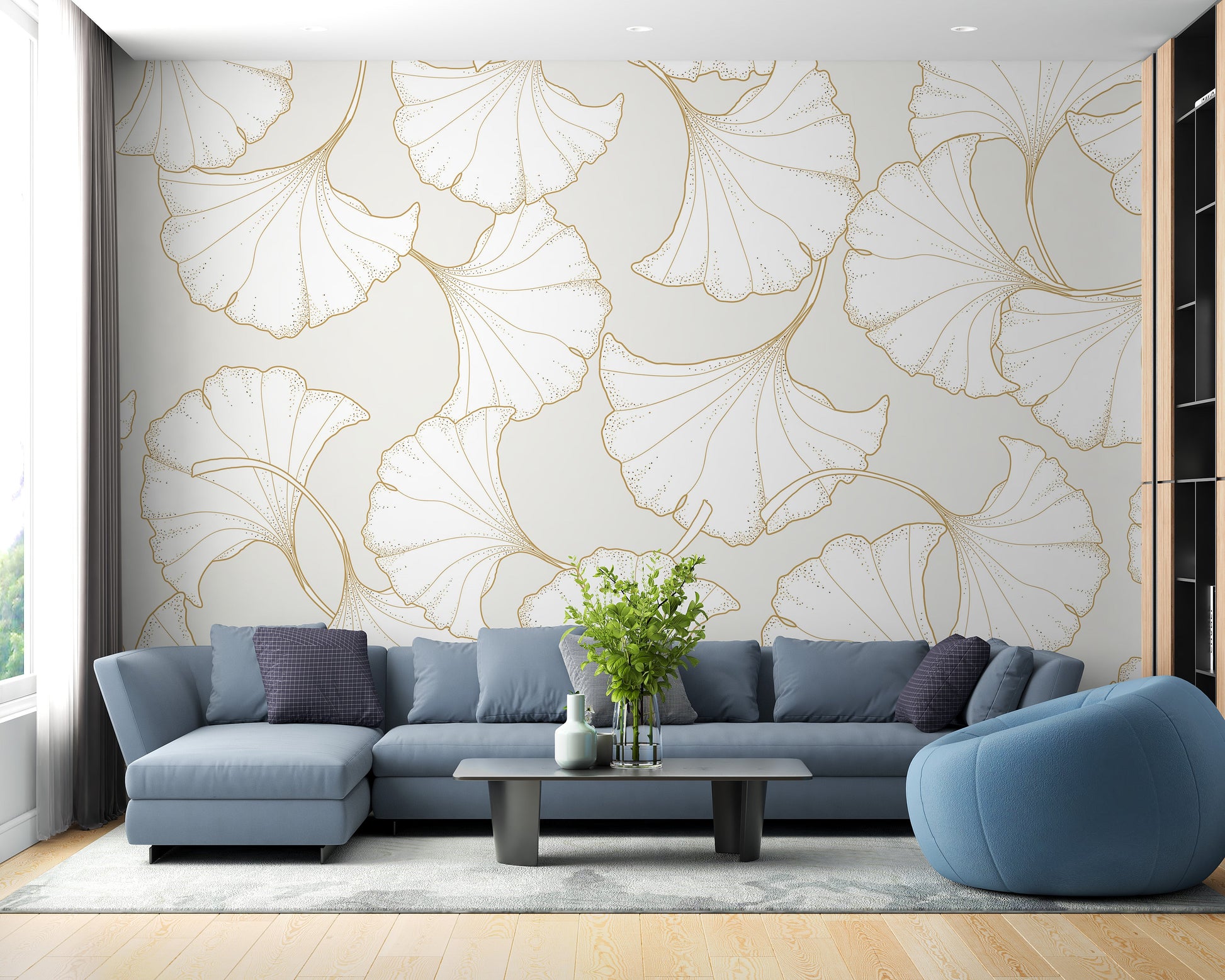 Bold abstract ginkgo wallpaper for decor