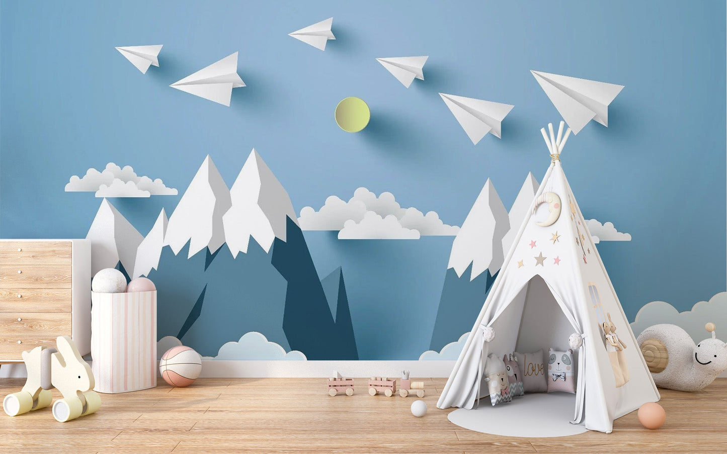 Flying Planes on Mountain Peel and Stick Wallpaper for Kids - Giffywalls