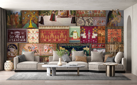 Indian epochs wallpaper mural with rich cultural artistry.
