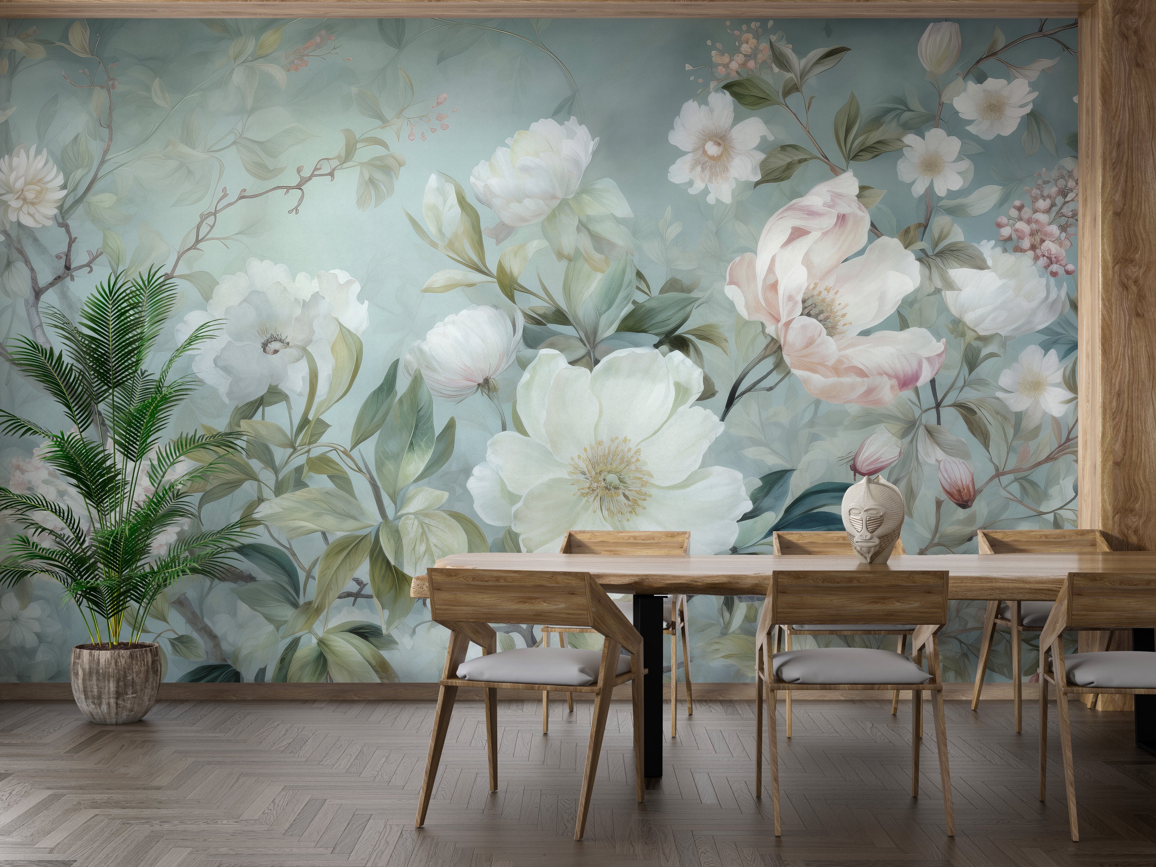 Blossom Green Floral Wallpaper Murals - Giffywalls