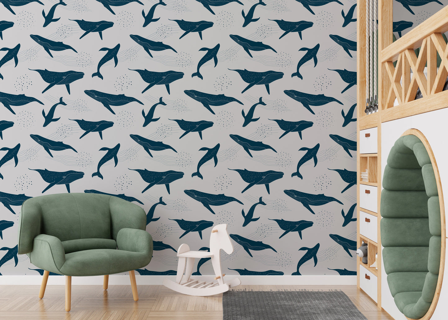 Majestic whale wallpaper for serene spaces