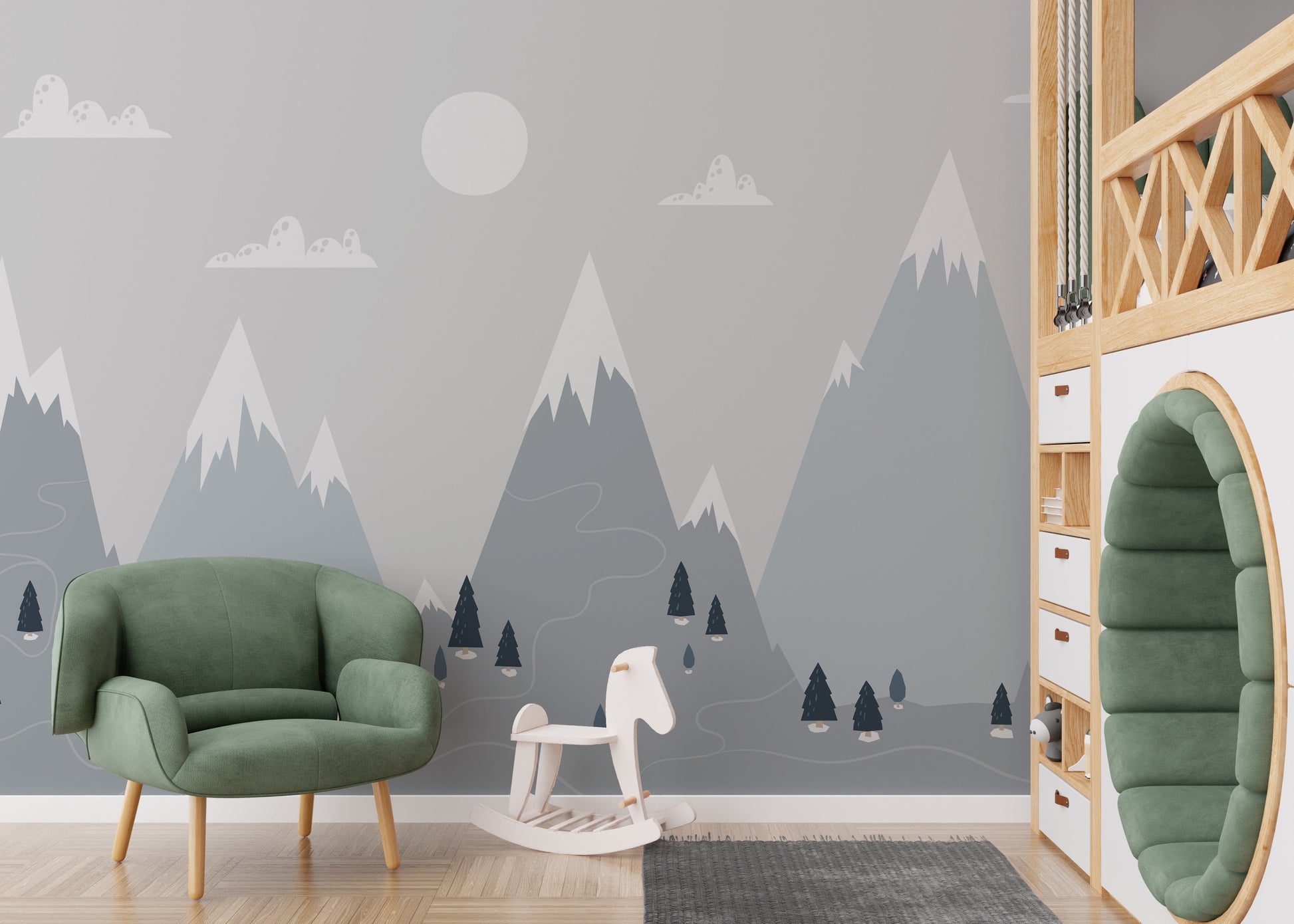 Trendy Scandinavian Mountain Wallpaper Mural - Giffywalls