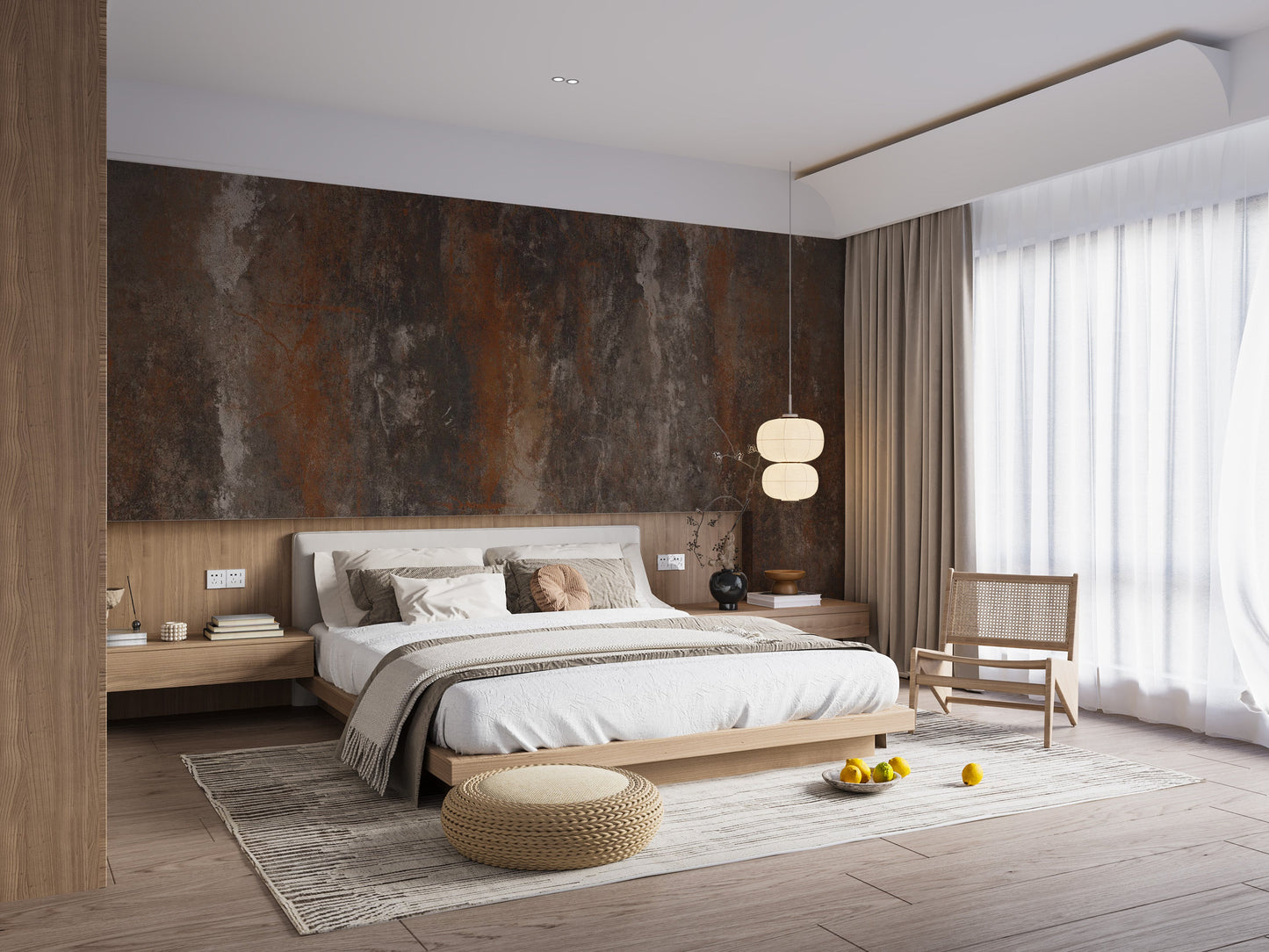 Bedroom walls shine with the Rustic Metal Texture mural