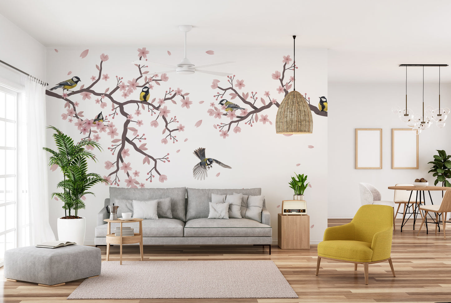 Sunset Titmouse Cherry Blossom Mural nature vibe