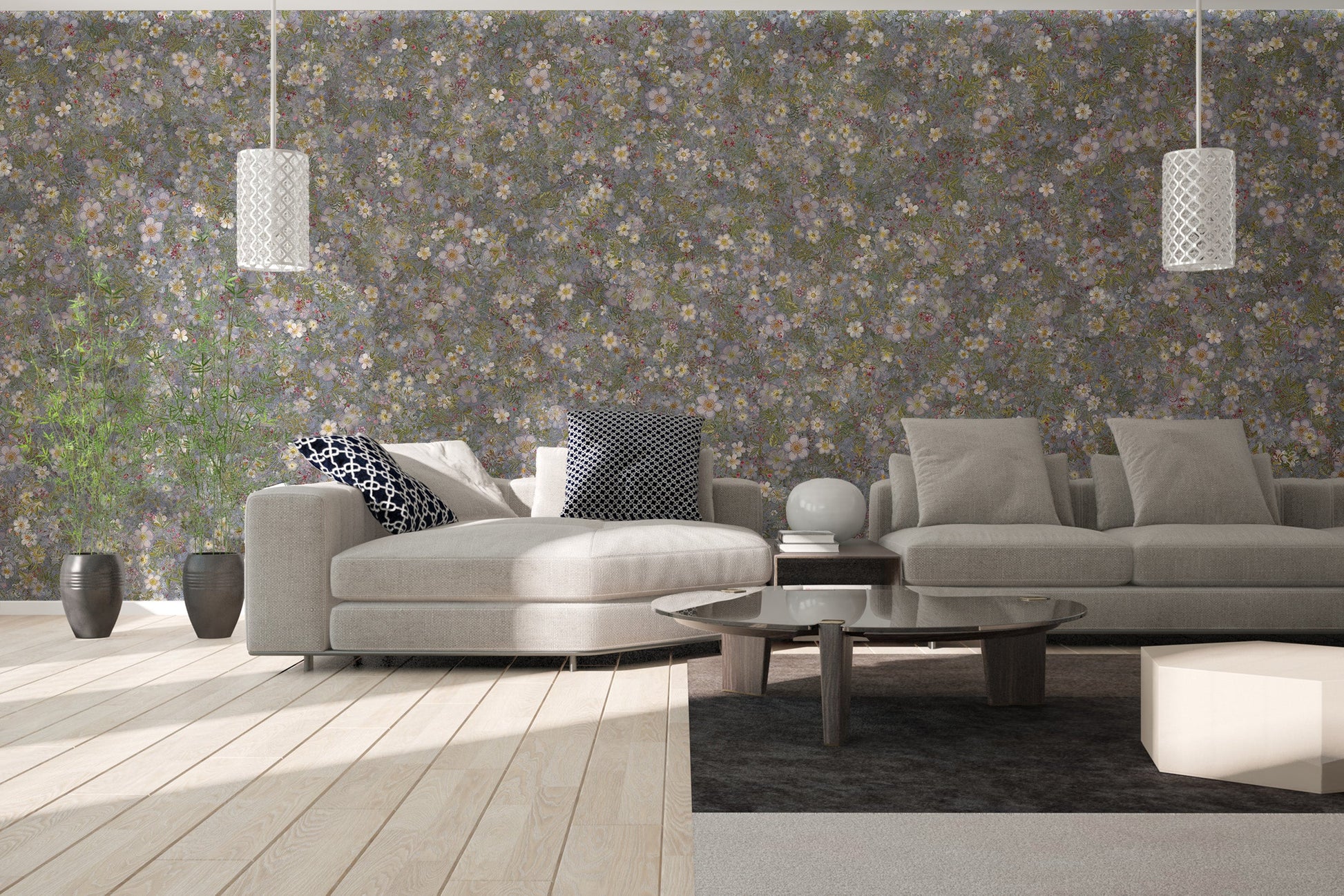 Embroidery Wild Flowers Lila White Wallpaper Murals - Giffywalls