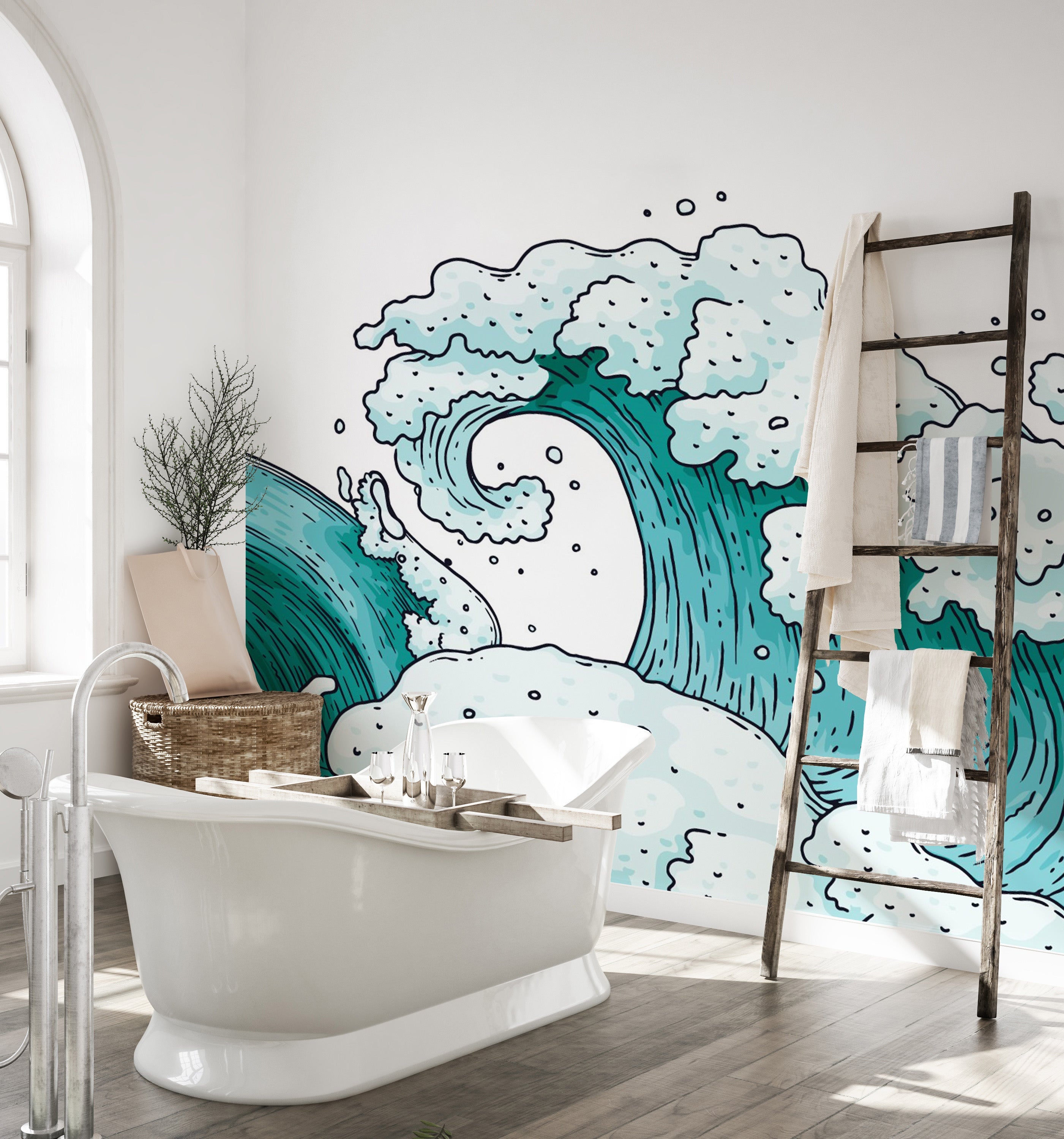 Stylish blue ocean wave mural for decor