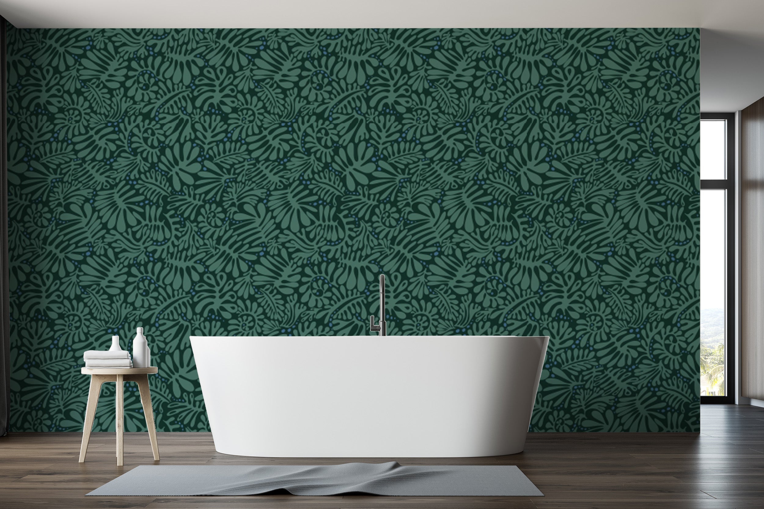 Stylish foliage wallpaper with Matisse emerald charm