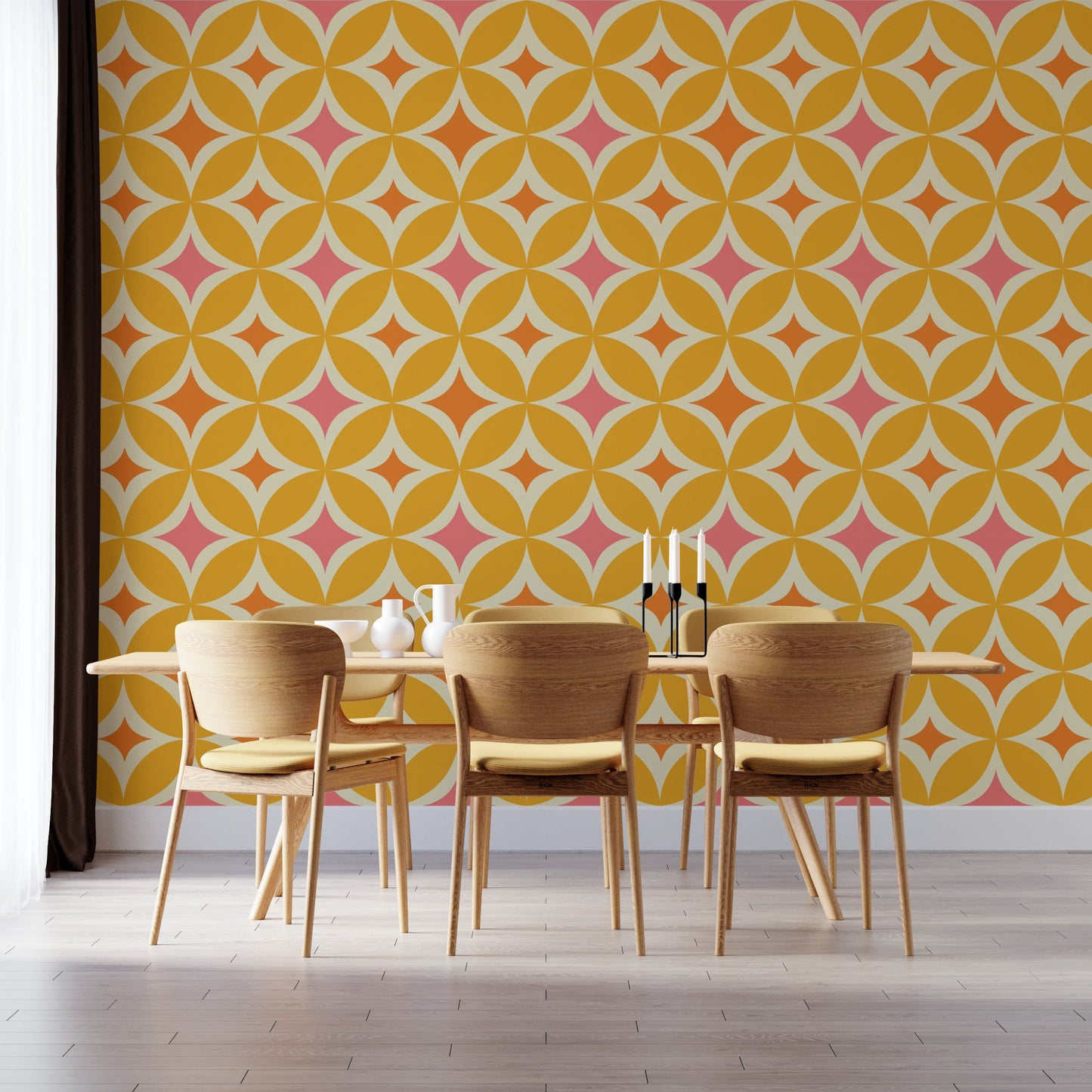 Elegant Portuguese Yellow Tiles Azulejos Design Wallpaper mural