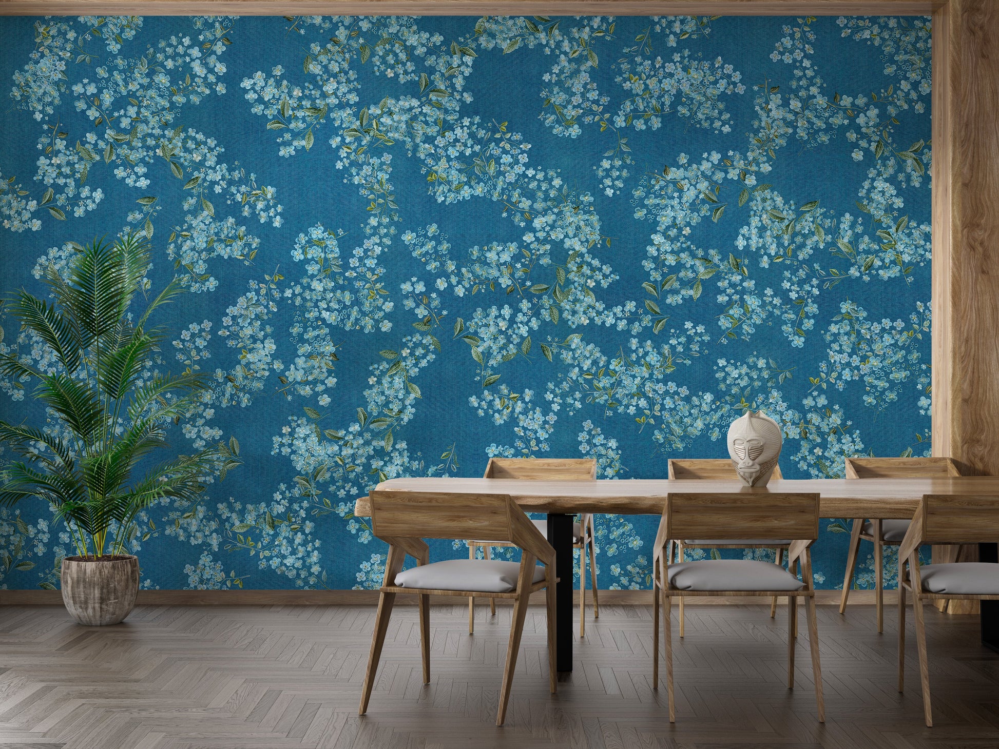 Blue Floral Peel and Stick Wallpaper - Giffywalls