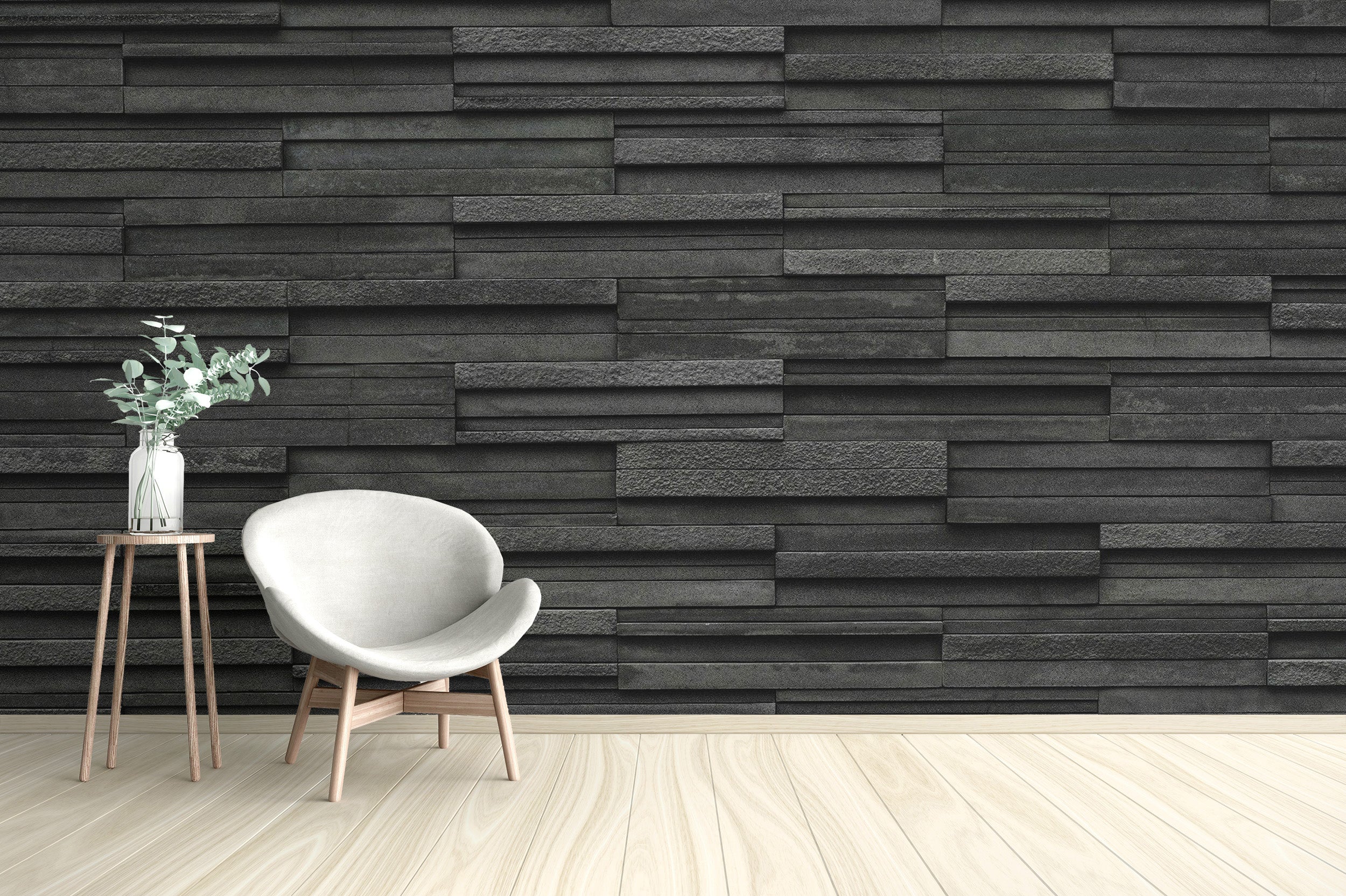 Textured Black Brick Slate Wallpaper Mural - Giffywalls