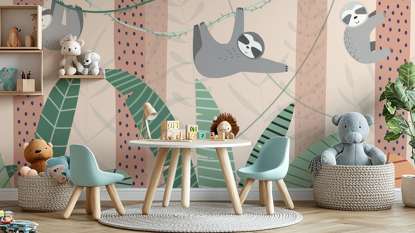 Cute Cartoon Sloth Mural - Giffywalls