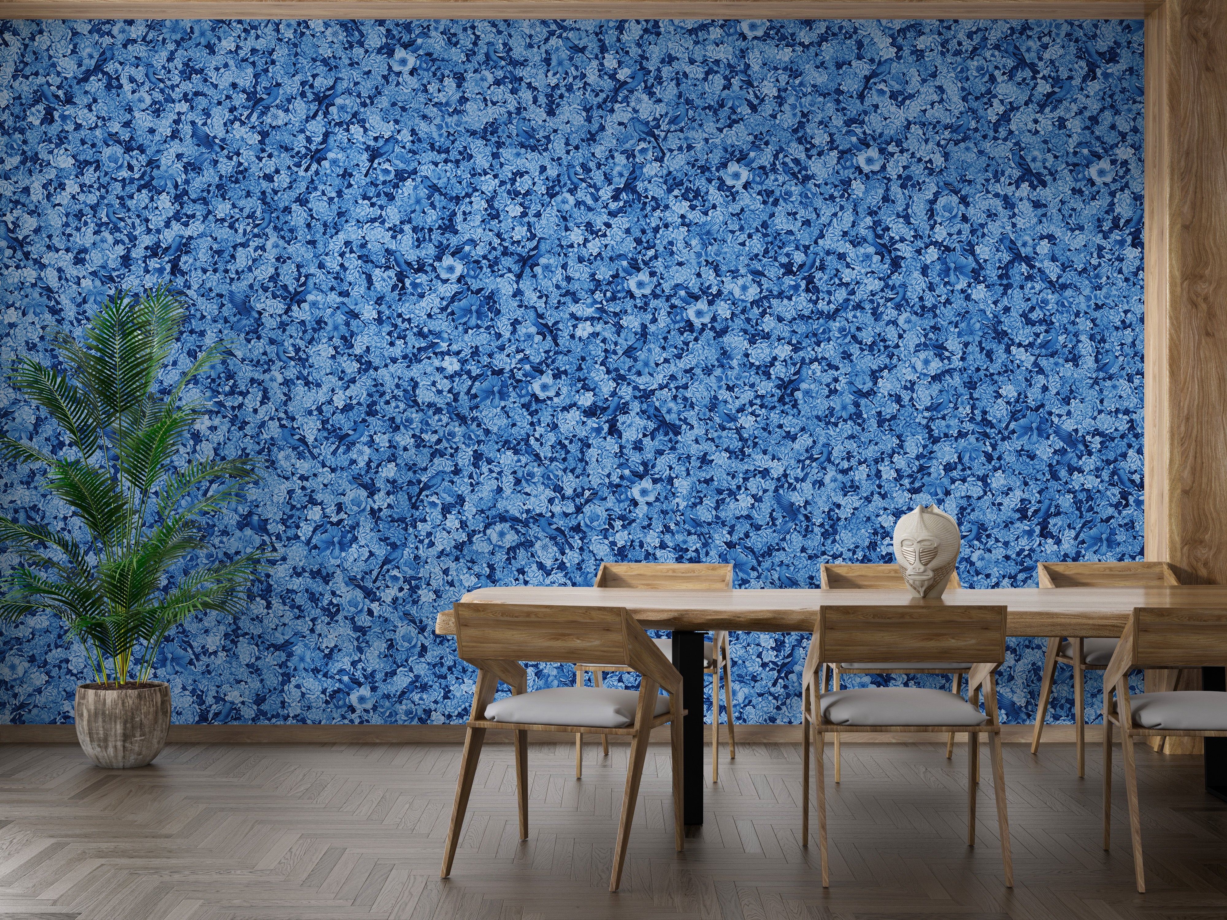 Blue Bird Wallpaper Flower Mural - Giffywalls