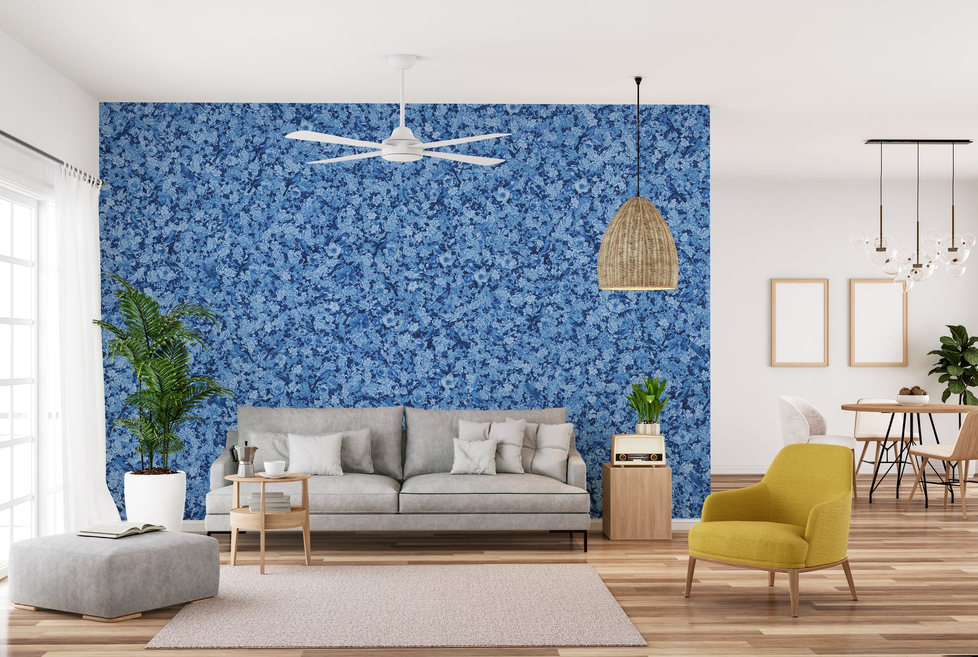 Blue Bird Wallpaper Flower Mural - Giffywalls