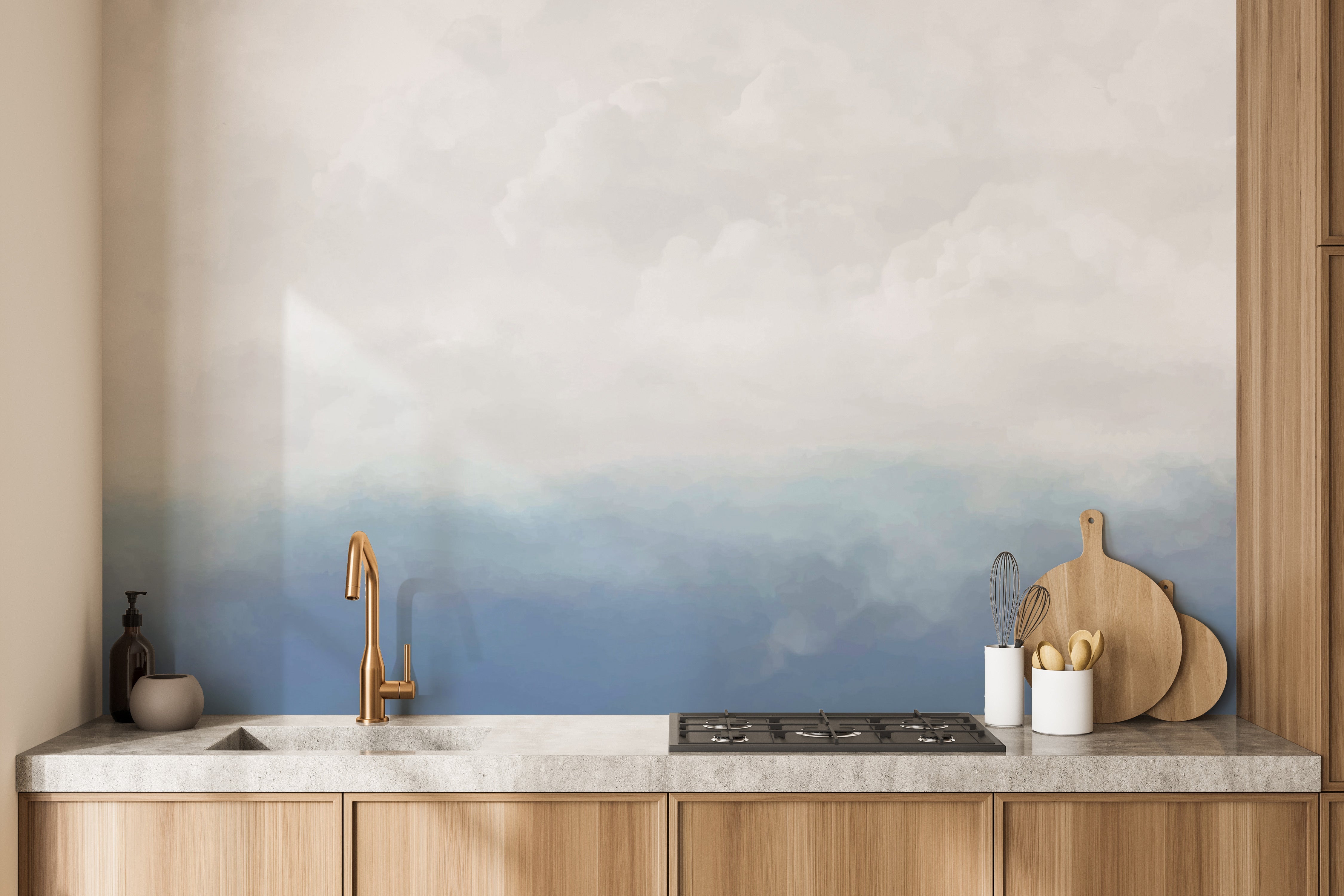 Blue White Sky Wallpaper Mural - Giffywalls