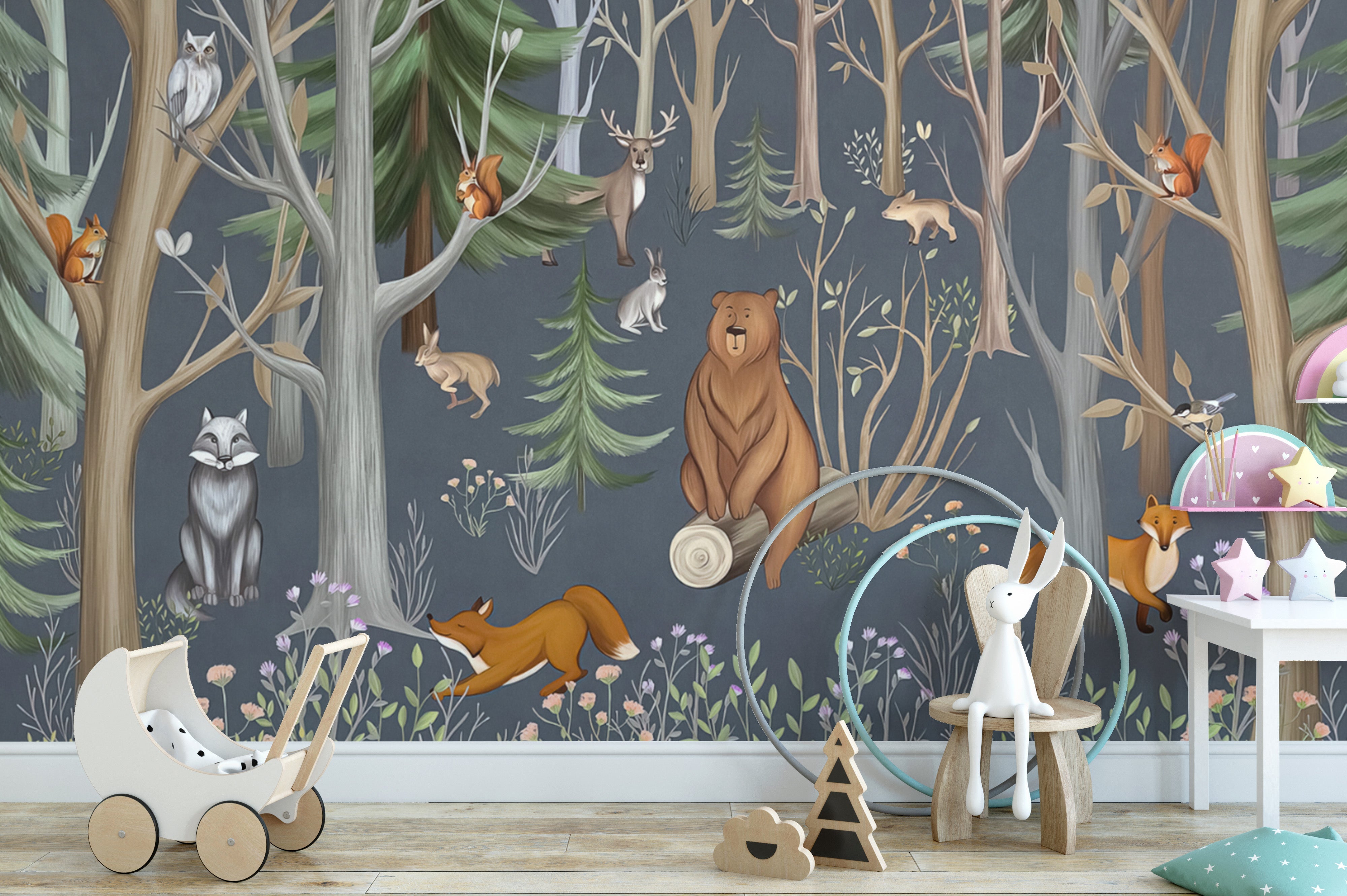 Serene Woodland Quartet Mural
