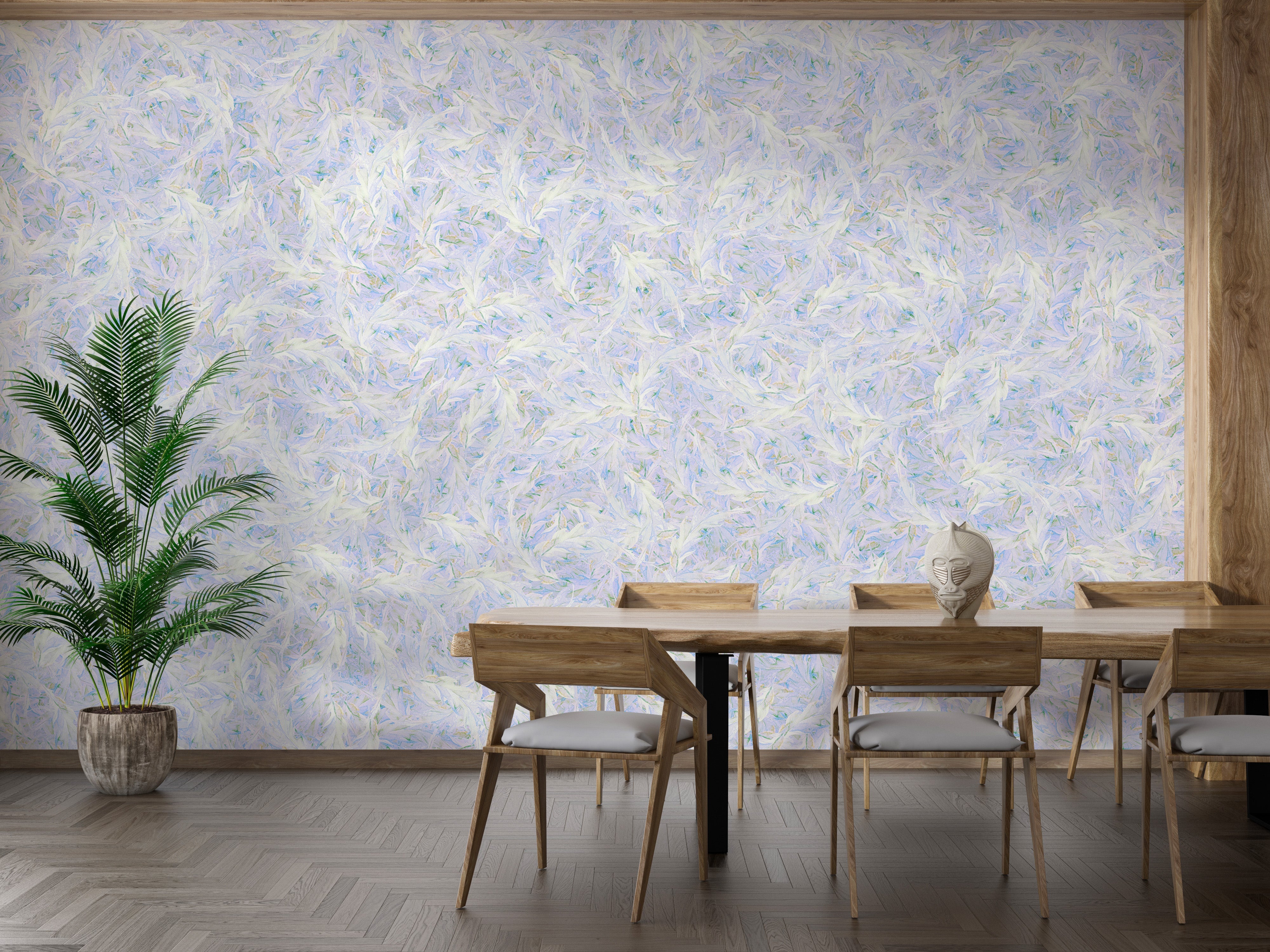 Blue Dancing Leaves Lila Azur Wallpaper Murals - Giffywalls