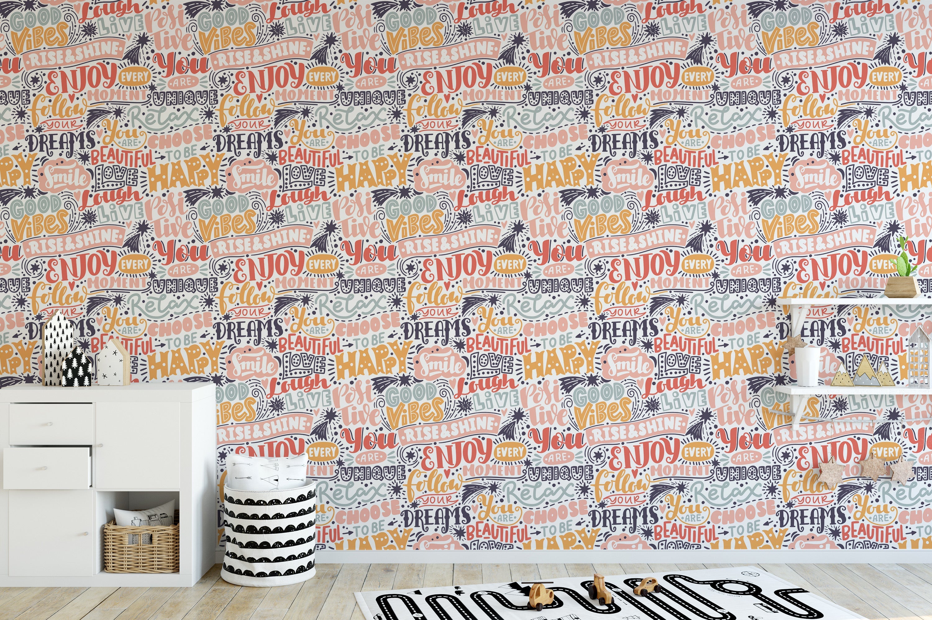 Positive affirmation text wallpaper mural design
