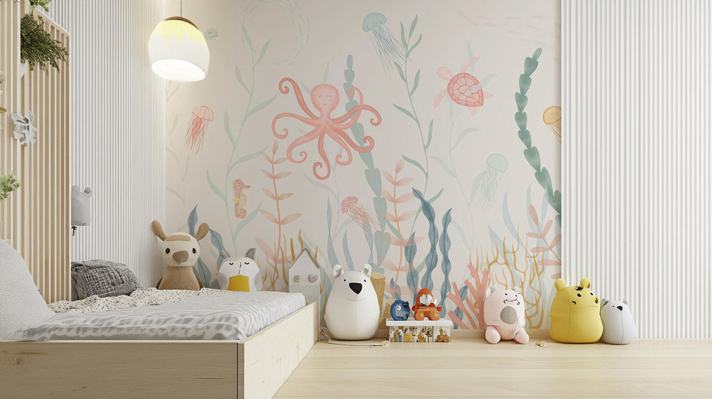 Decorative pastel mural with marine charm
