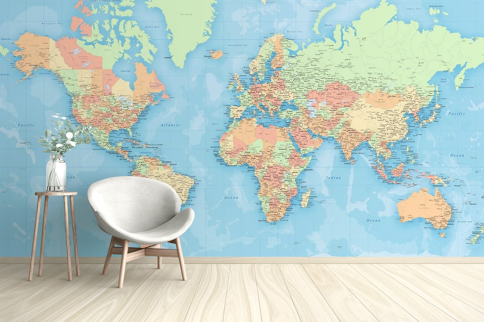 World Map Colourful Wallpaper Mural - Giffywalls