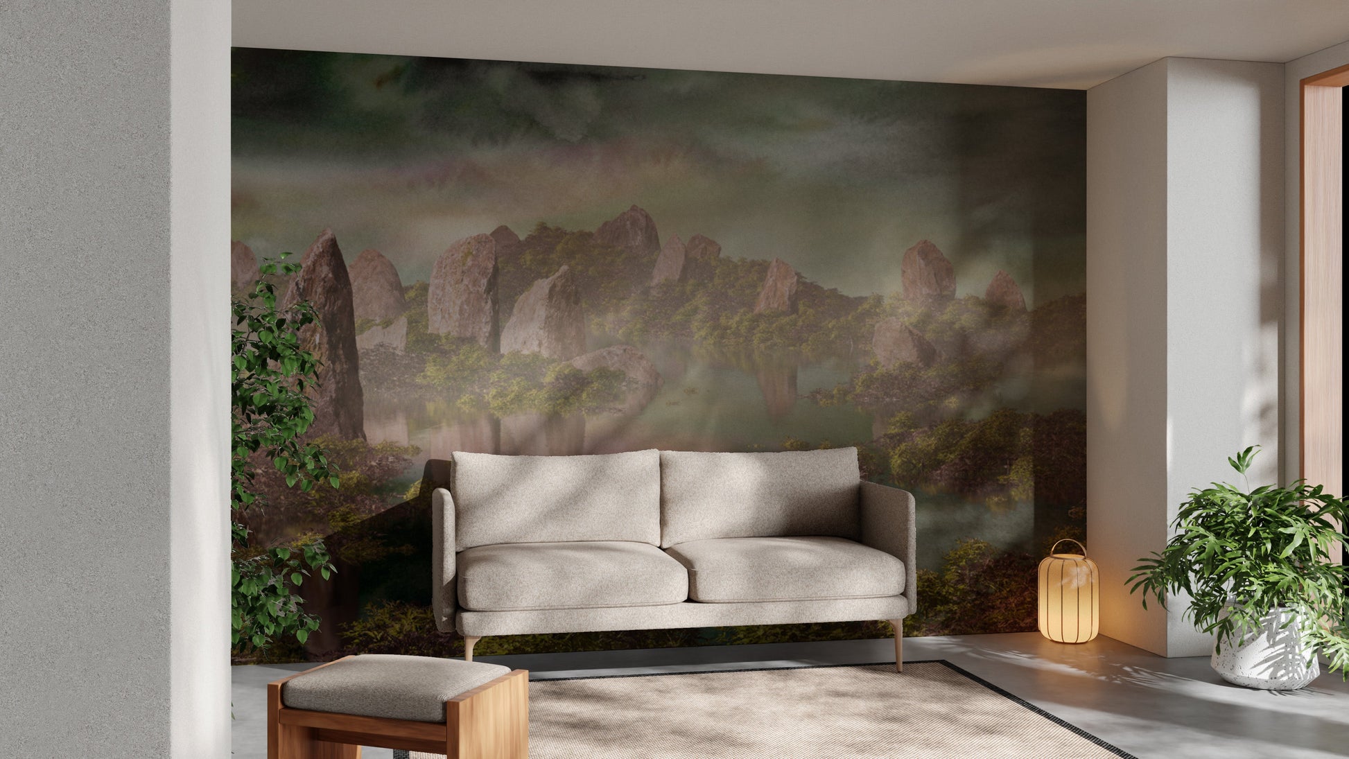 Dramatic Chinese Landscape Green Wallpaper Murals - Giffywalls