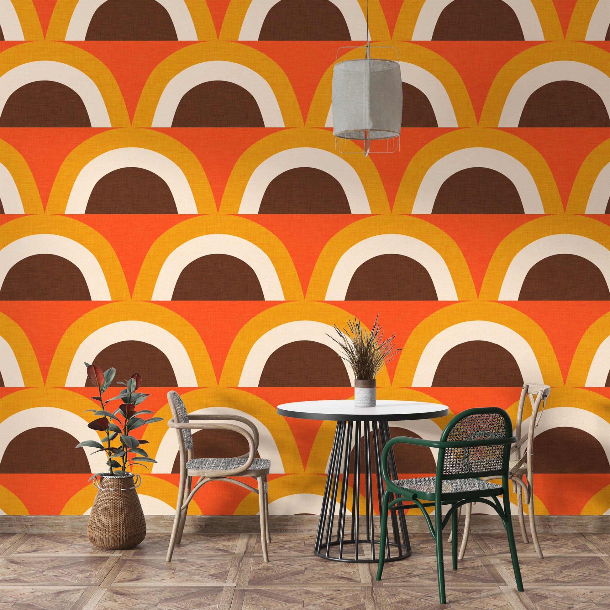 Boho Orange Arch Wallpaper for retro walls
