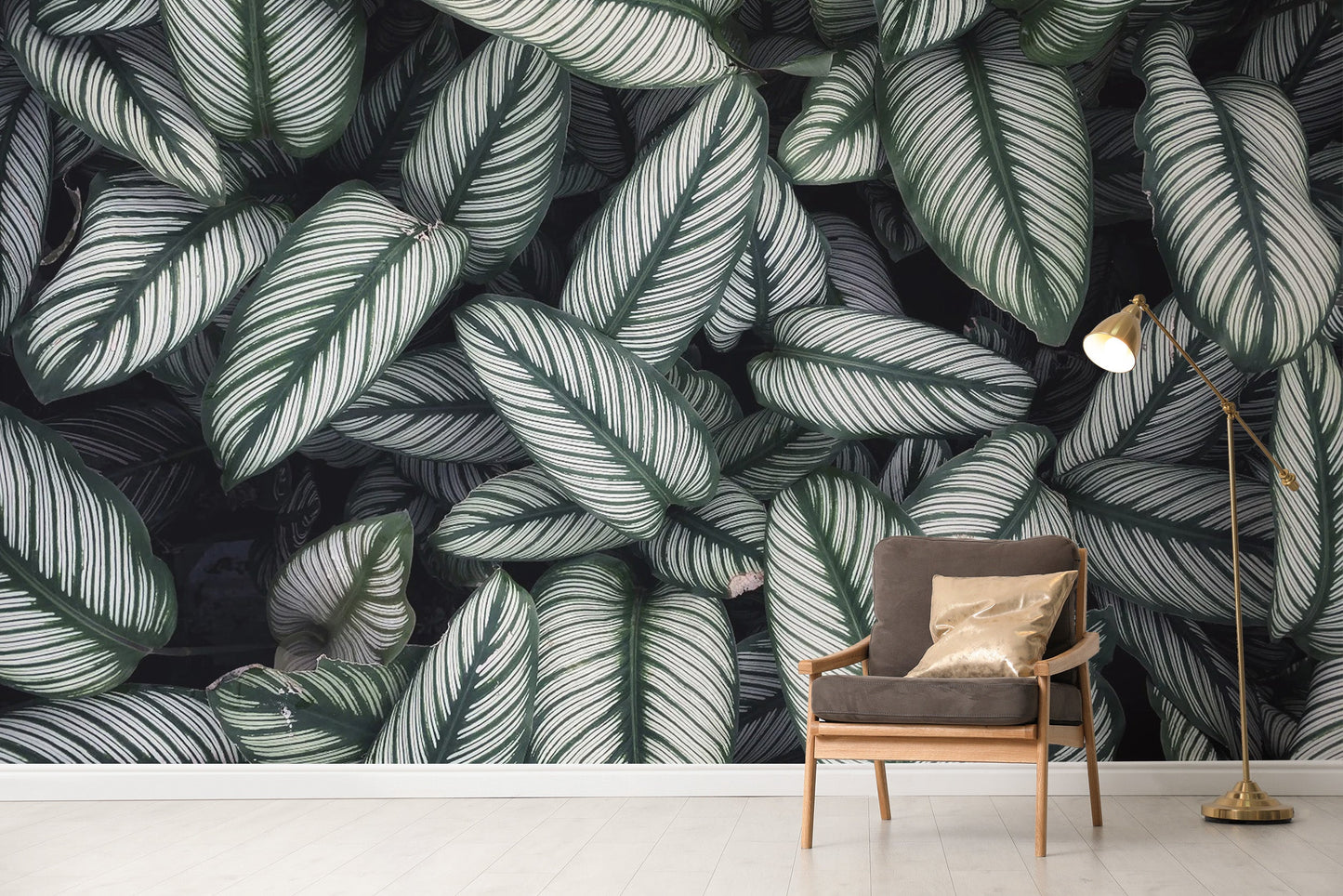 Green White Leaves Wallpaper Mural - Giffywalls