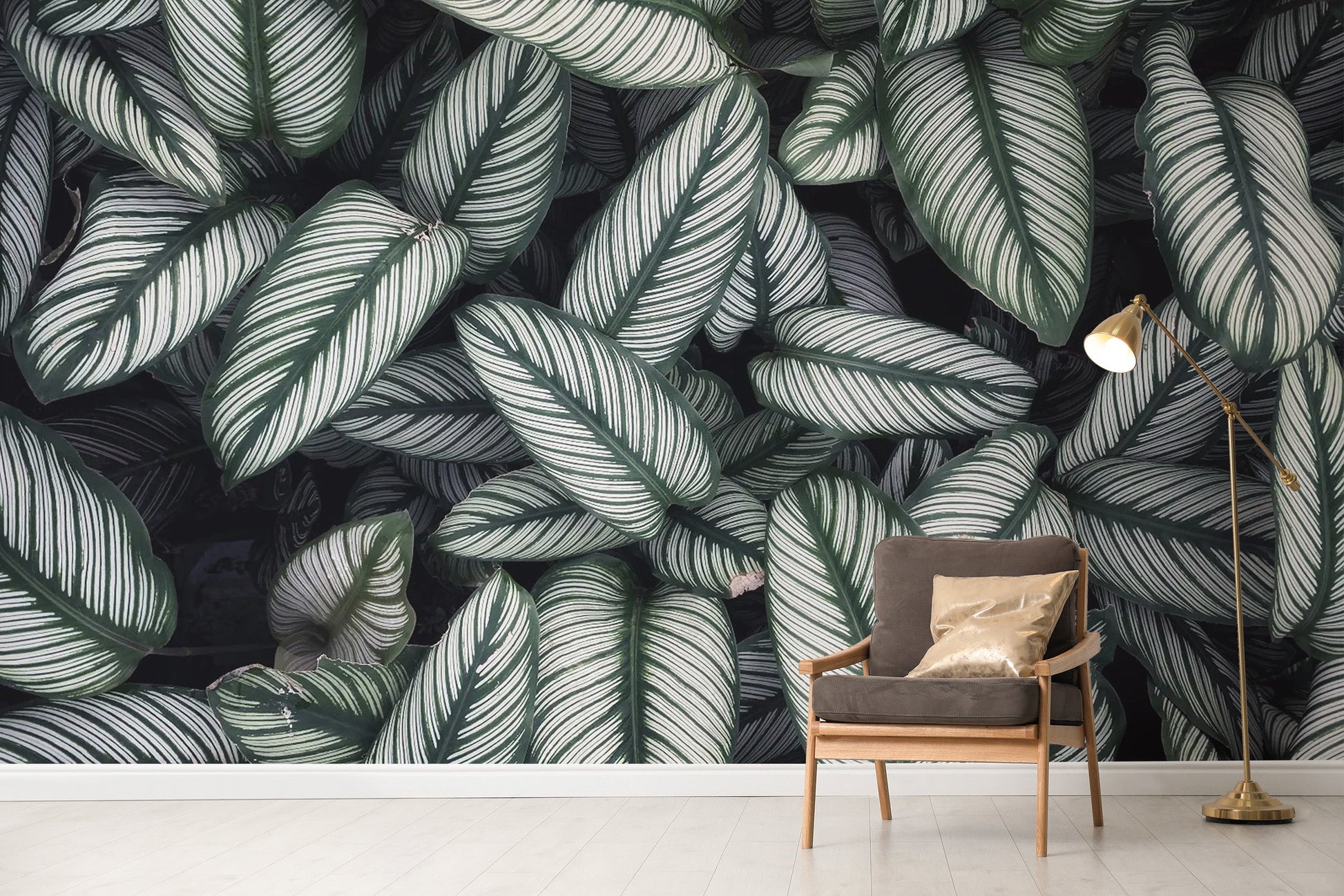 Green White Leaves Wallpaper Mural - Giffywalls