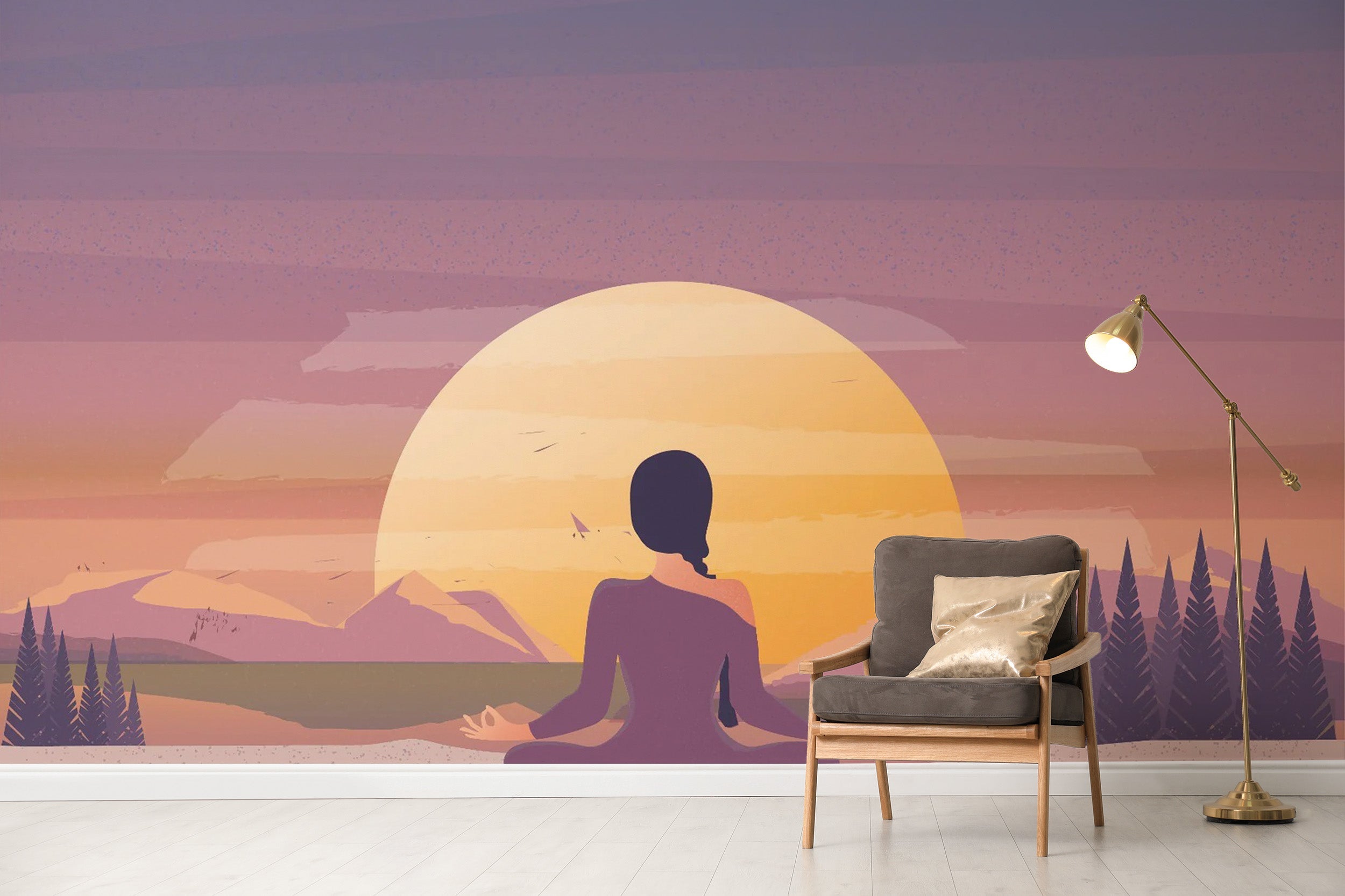 Meditation Sun Motif Wallpaper Mural - Giffywalls