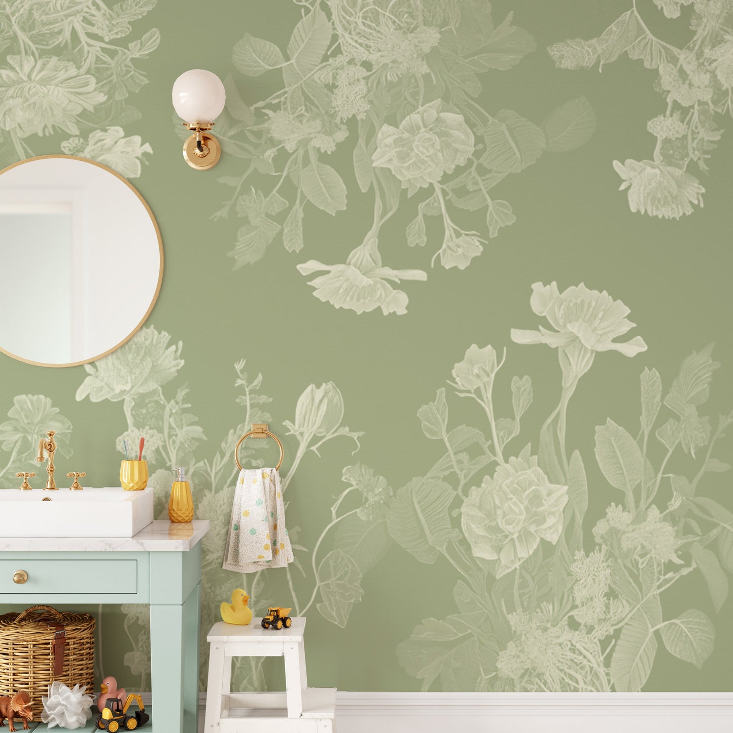 Green Floral Wallpaper Mural - Giffywalls