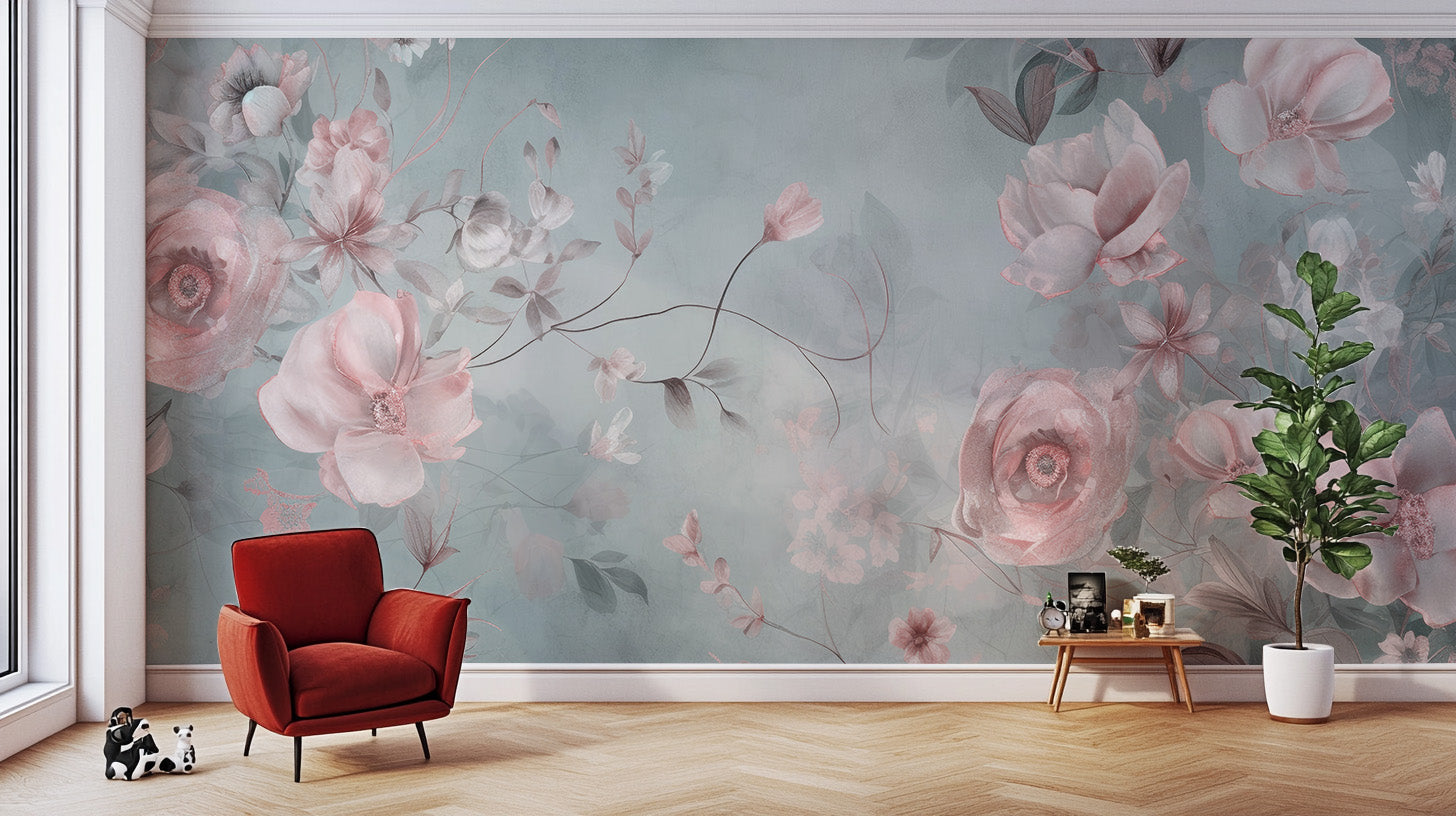 Delicate Blooming Pink Flower Mural - Giffywalls