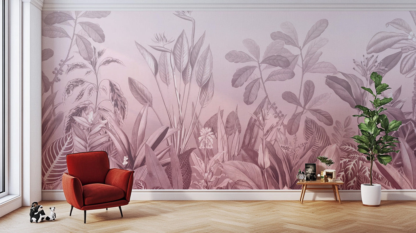 Pink Tropical Jungle Wall Mural - Giffywalls